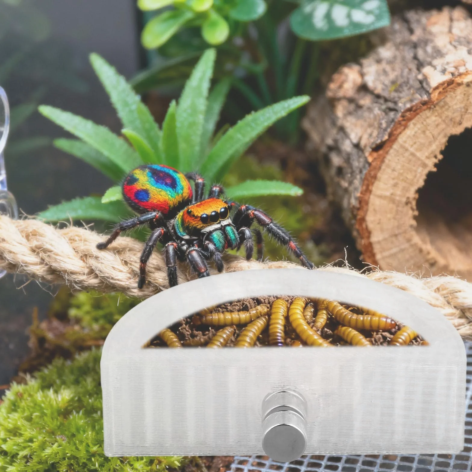 Magnetyczny Półokrągły Karmnik dla Pająków Skaczących Miseczka na Wodę Szczelna Akcesoria do Terrarium