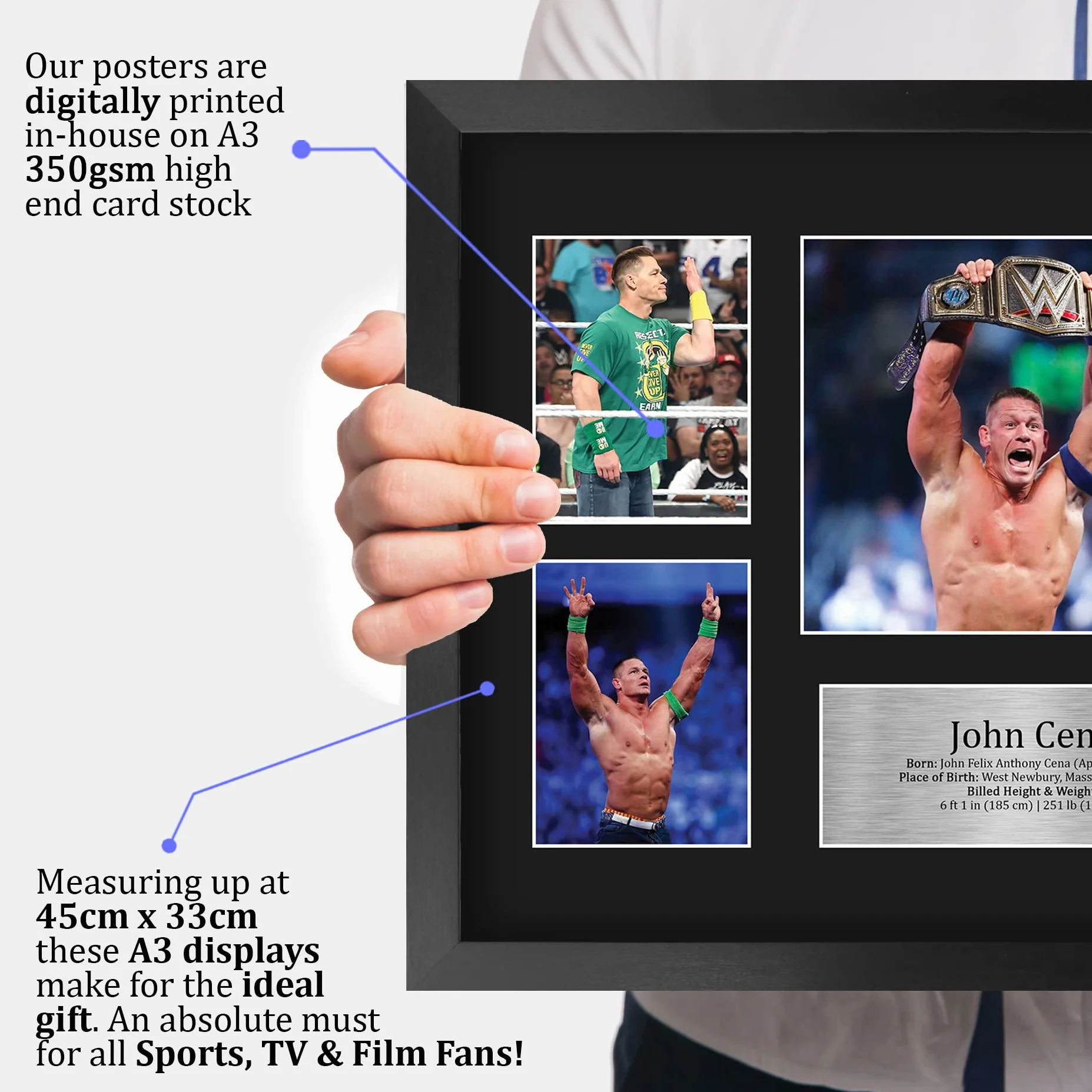 HWC Trading FR A3 John Cena Wrestling Gifts Printed Signed Autograph Picture For WWE & WWF Memorabilia Fans - A3 Framed
