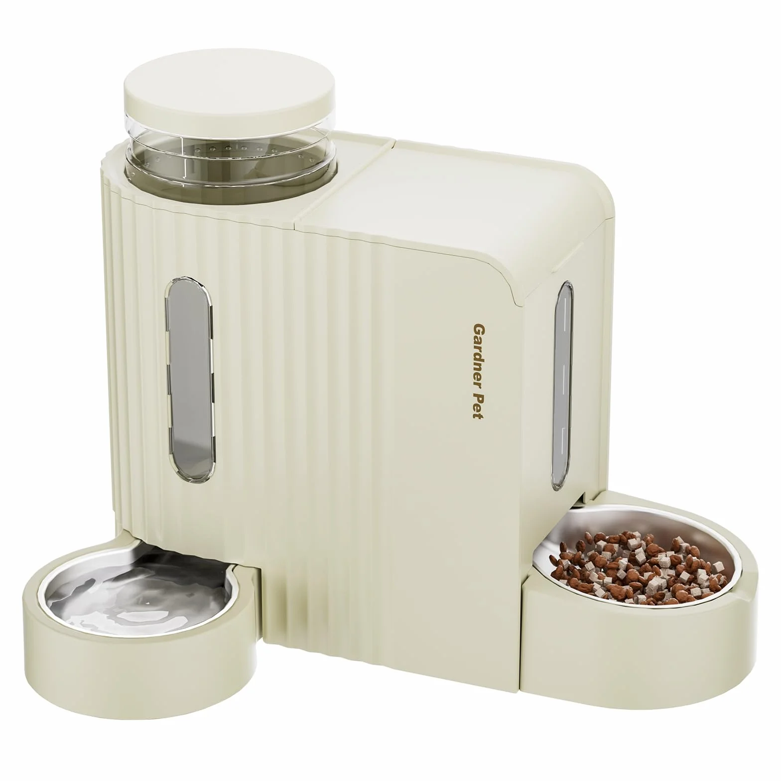 Gardner Pet Automatyczny karmnik dla kota i dozownik wody 2 w 1, 3 l x 2, miski dla kotów z miską ze stali nierdzewnej, dozownik wody grawitacyjnej, w 100% wolny od BPA, nie wymaga prądu, beżowy
