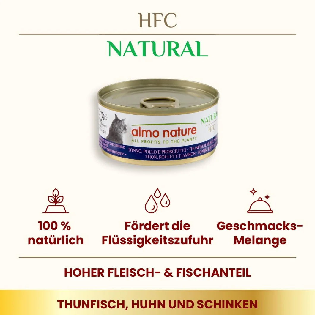 Almo Nature HFC Natural Megapack mokra karma dla kotów tuńczyk kurczak szynka 6 x 70 g