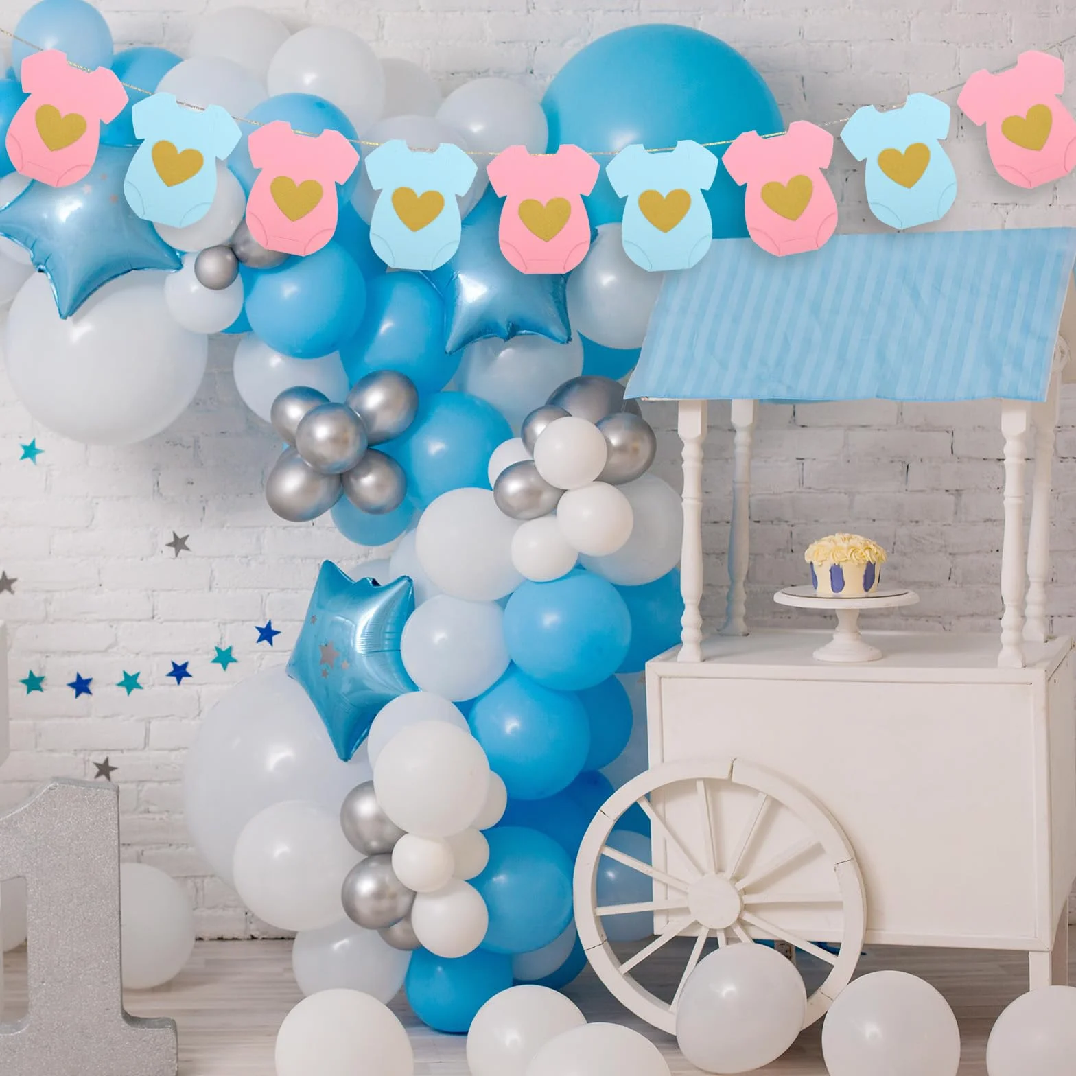 Niebiesko Różowa Papierowa Girlanda na Baby Shower, Body z Krótkim Rękawem Girlanda Sznurku do Bielizny Baner z Informacją o Płci Dziecka Dekoracja na Powitanie Noworodka (Niebieski, Różowy)