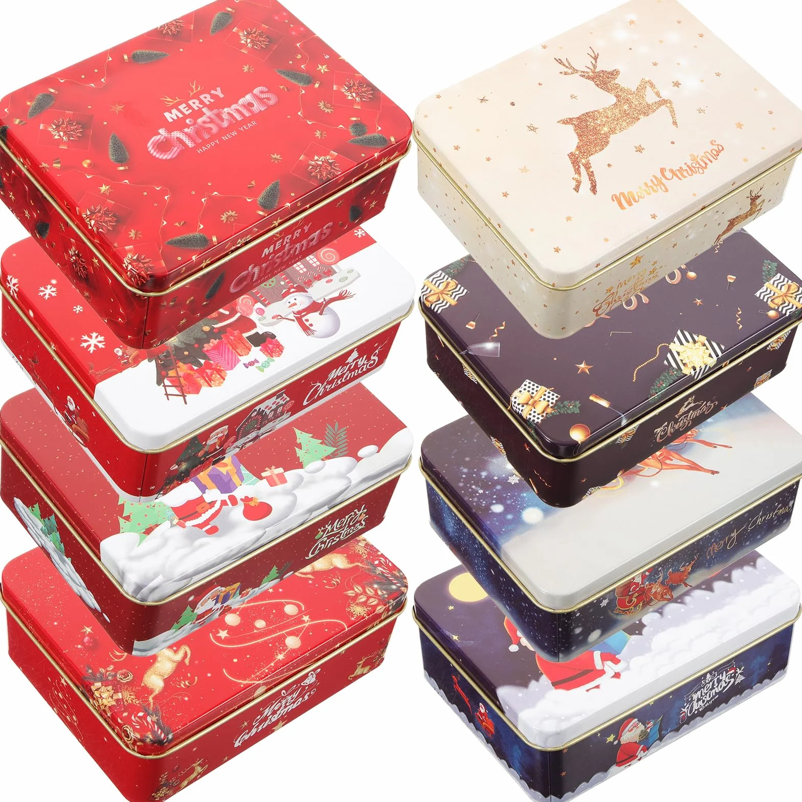 Angoily 8 Szt. Pudełko Prezentowe z Puszki Na Ciastka, Pojemnik Do Przechowywania Słodyczy, Słoik Na Cukierki Bożonarodzeniowe, Małe Świąteczne Blaszane Pudełko