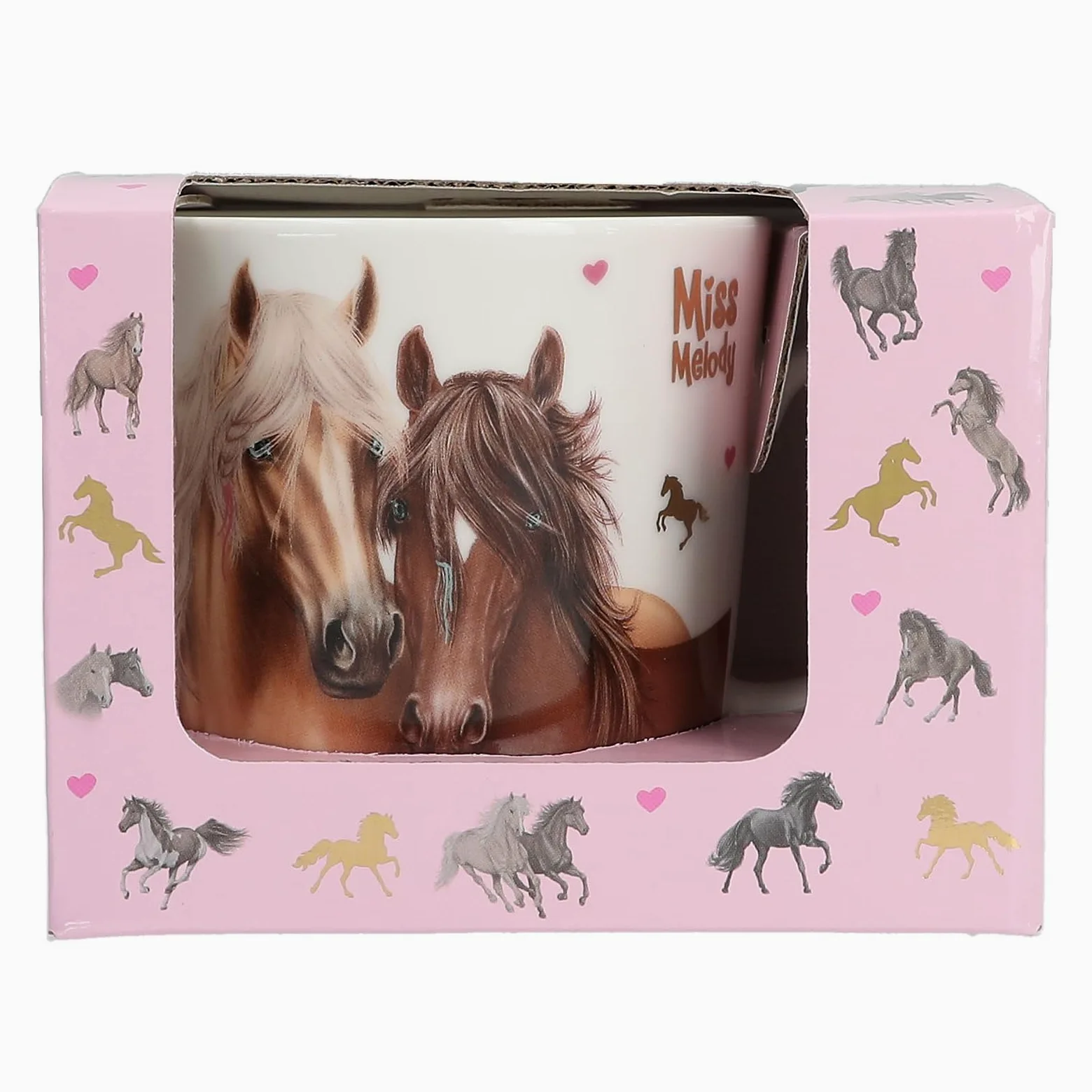 Depesche 13554 Miss Melody - kubek w kolorze białym, z motywem konia, napisem i złotymi detalami, porcelanowy kubek do picia, pojemność ok. 250 ml
