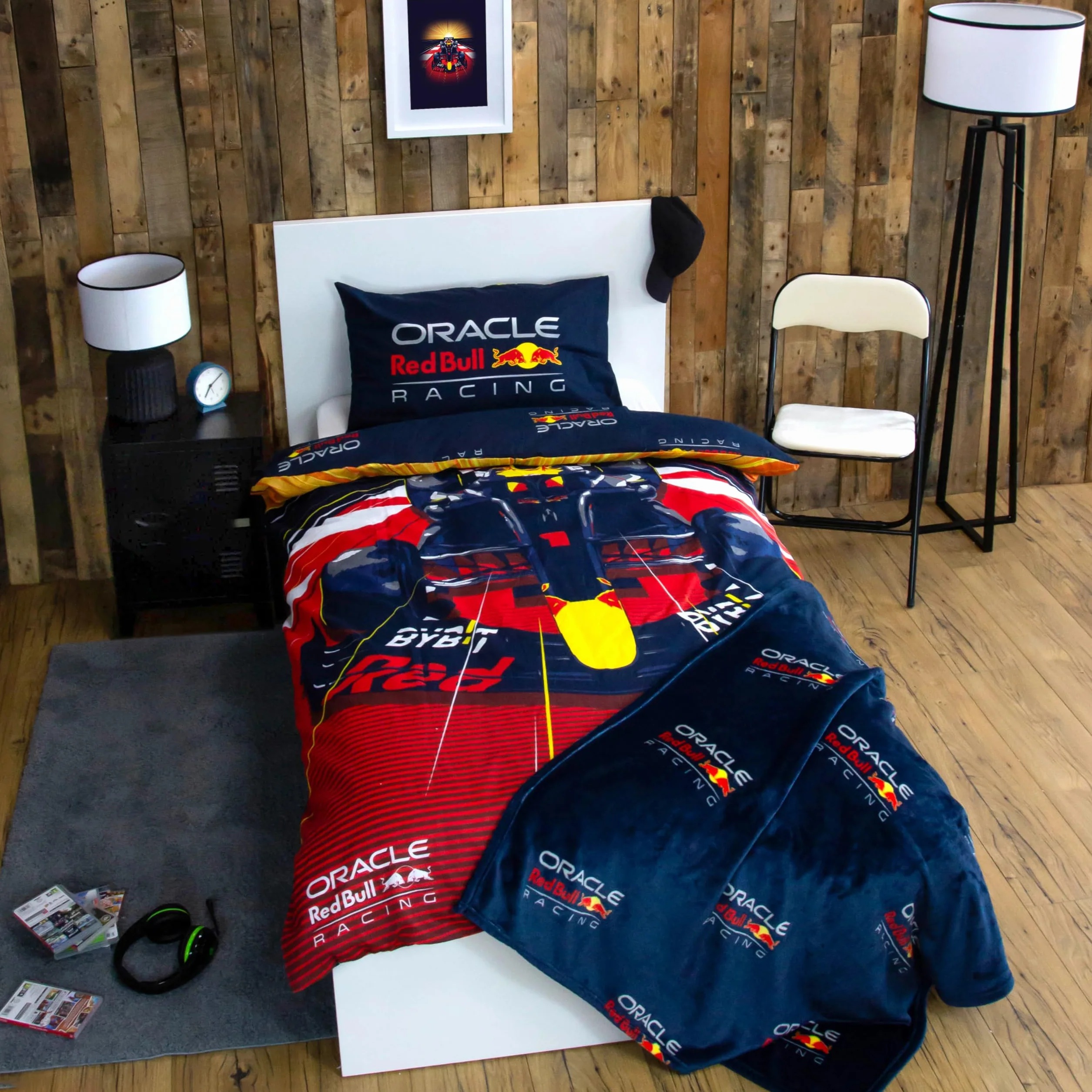 Character World Oracle Red Bull Racing oficjalny zestaw poszewek na kołdrę | Speed Design dwustronna dwustronna pościel z pasującą poszewką na poduszkę zestaw na łóżko pojedyncze | bawełna poliestrowa