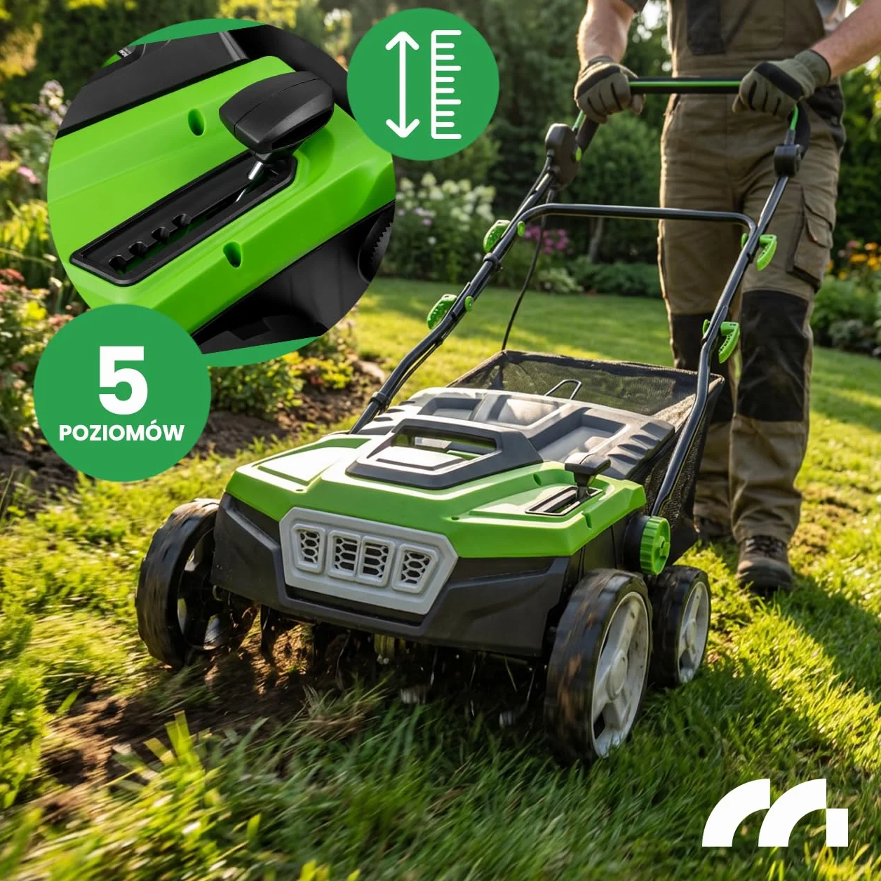 Wertykulator, elektryczny wiatrak, szerokość robocza 38 cm, MalTec 5 stopni wysokości roboczej