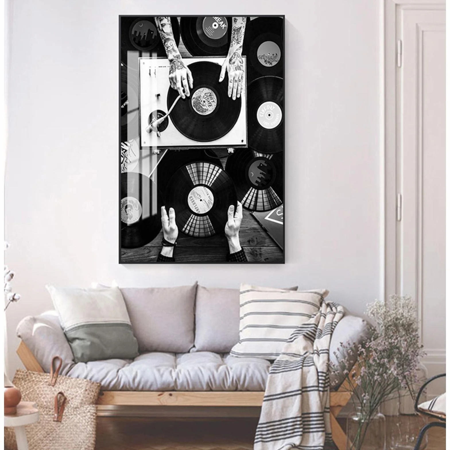 BIEMBI Vintage zdjęcie czarny biały obraz ścienny salon dekoracja płyty winylowe miłośnicy sztuka ścienna płótno malarstwo skandynawski plakat druk 80 x 120 cm bez ramy