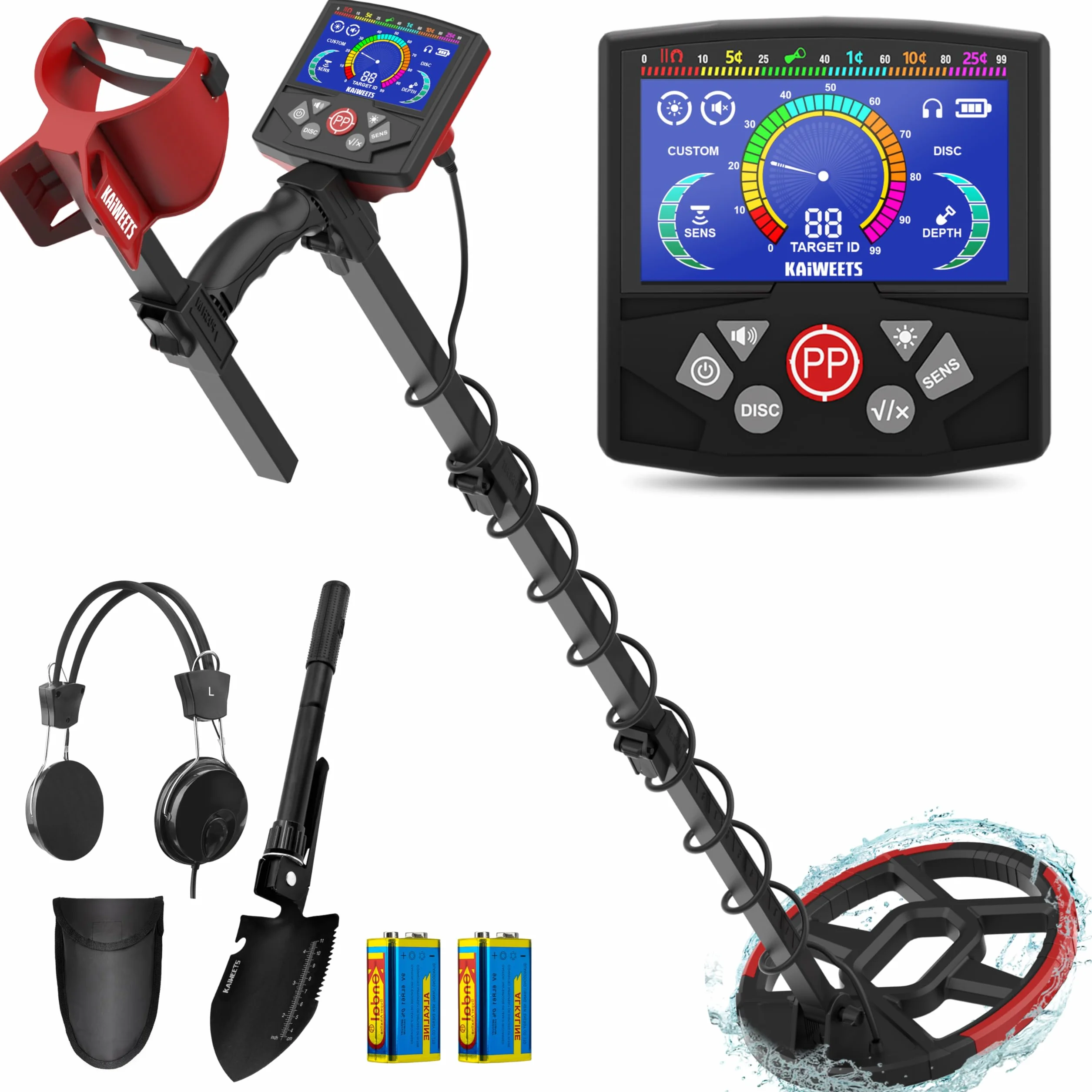 KAIWEETS Profesjonalny wykrywacz metali, 2025 nowe, zaktualizowane, składane wykrywacze metali dla dorosłych, 6 trybów wykrywania, wysoka dokładność, wodoodporna cewka 11,8 cala IP68 z zaawansowanym