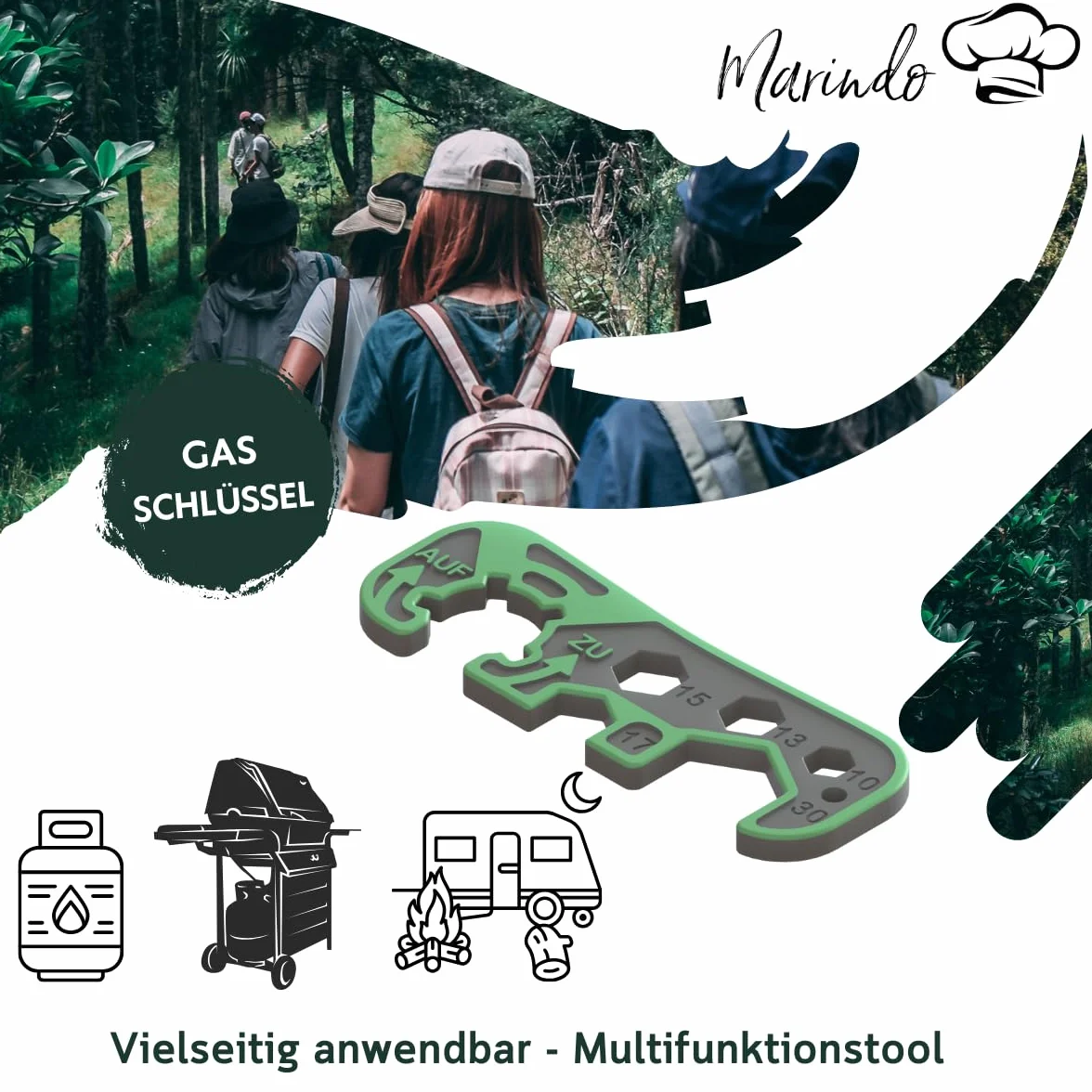 Marindo Klucz do butli gazowej do butli gazowej | uniwersalny klucz gazowy z ciśnieniem 3D do zaworu gazowego, regulatora gazu, śruby butli gazowej, reduktora ciśnienia i wielu innych | na zewnątrz,