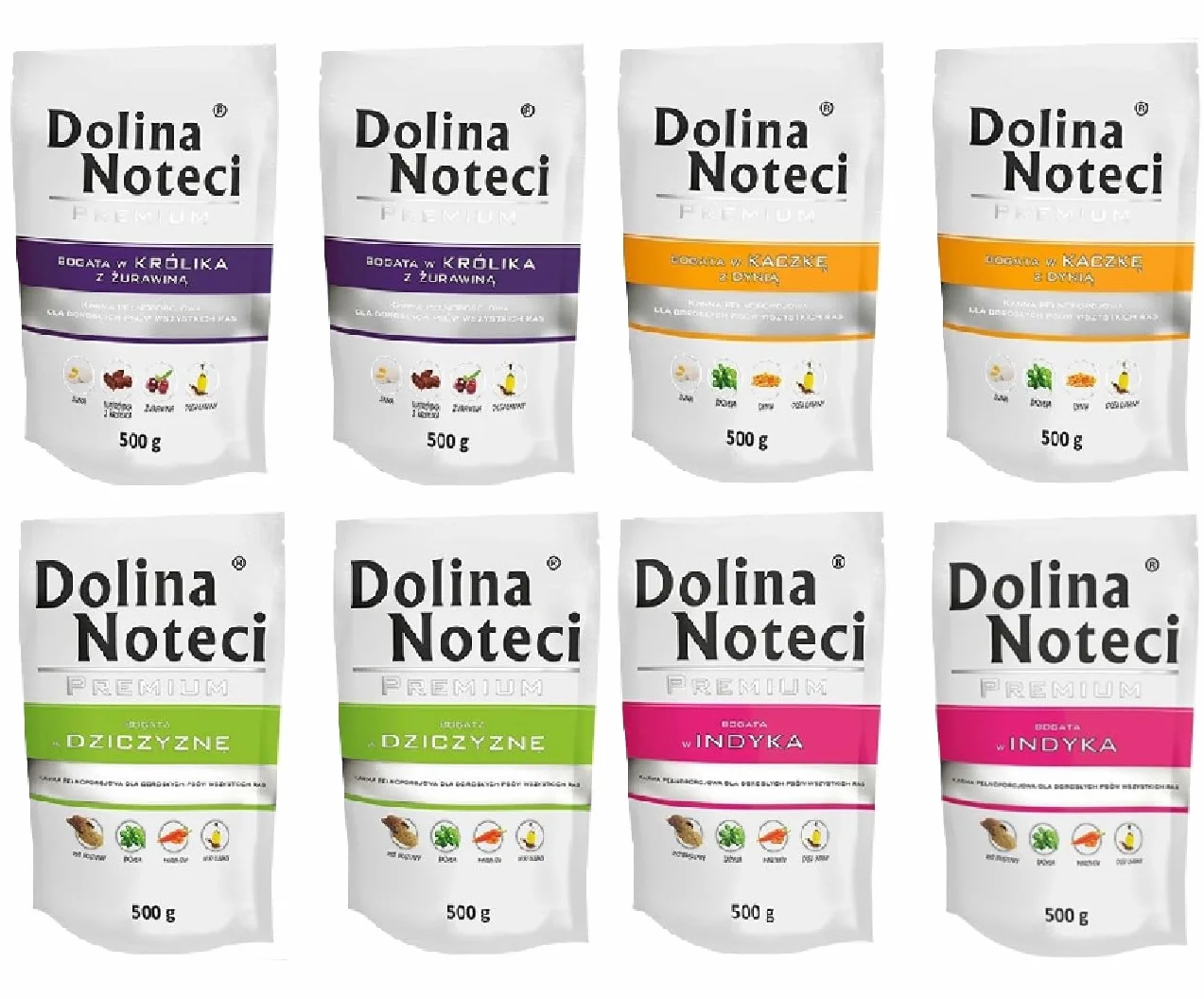 Dolina Noteci mokra karma dla psa w saszetkach mix smaków królik kaczka dziczyzna indyk 8x500g