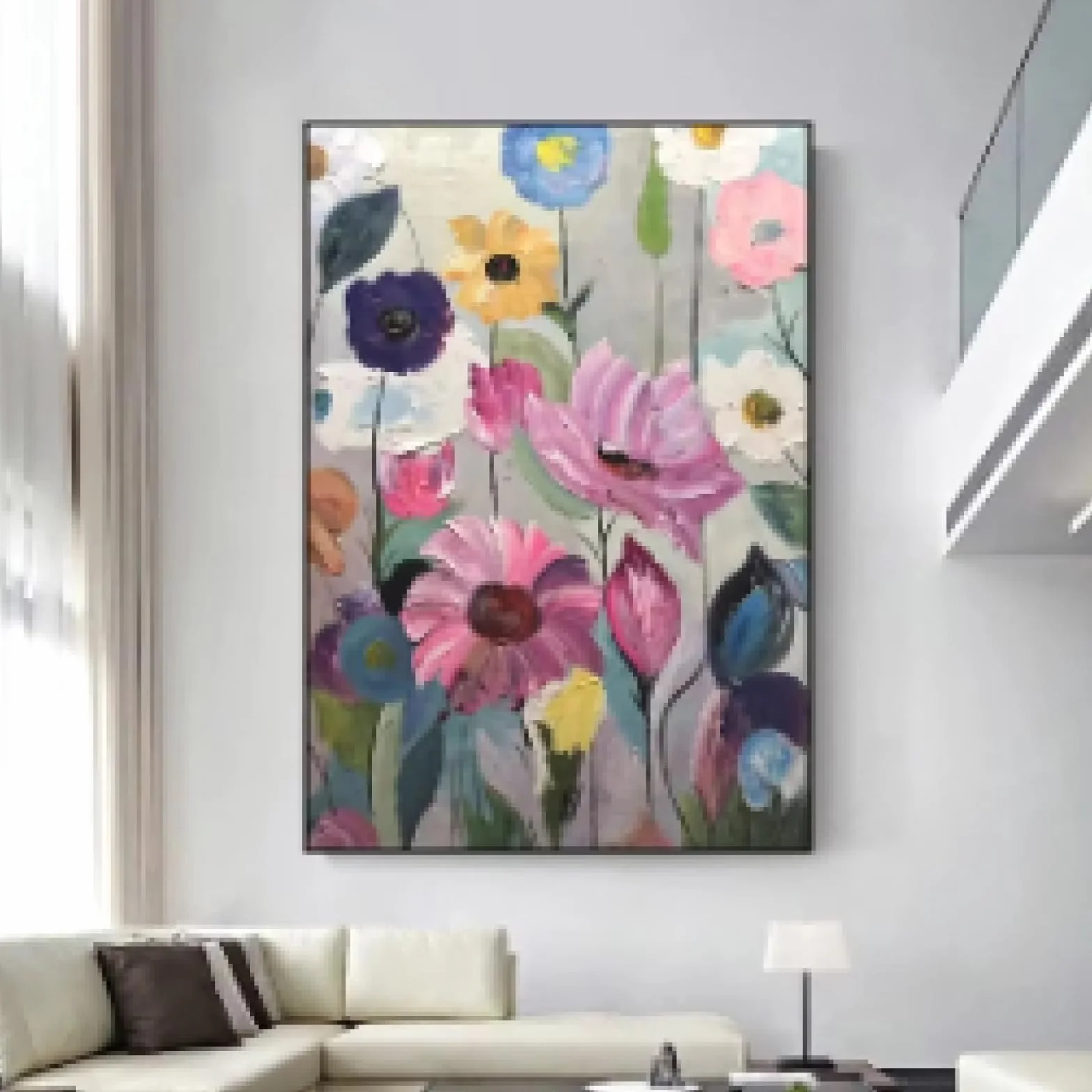MAIMANG Skandynawska klasyczna abstrakcyjna sztuka ścienna duży kwiat botaniczna farba plakat nadruk dekoracja salonu 60 x 90 cm bez ramy