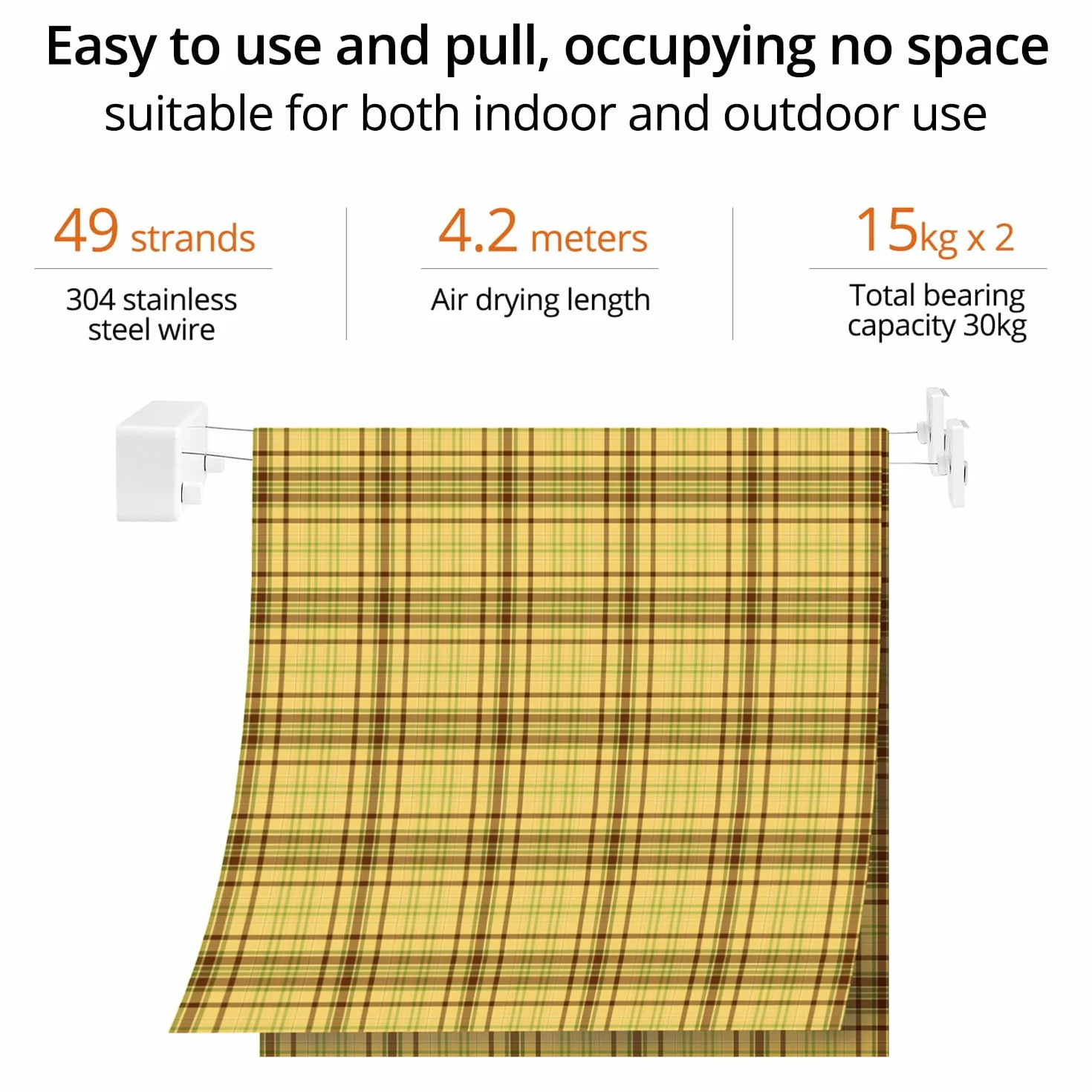 QWORK® Sznur na bieliznę 4.2 m, montowany do ściany, biały, dwie linie, na balkony, łazienki