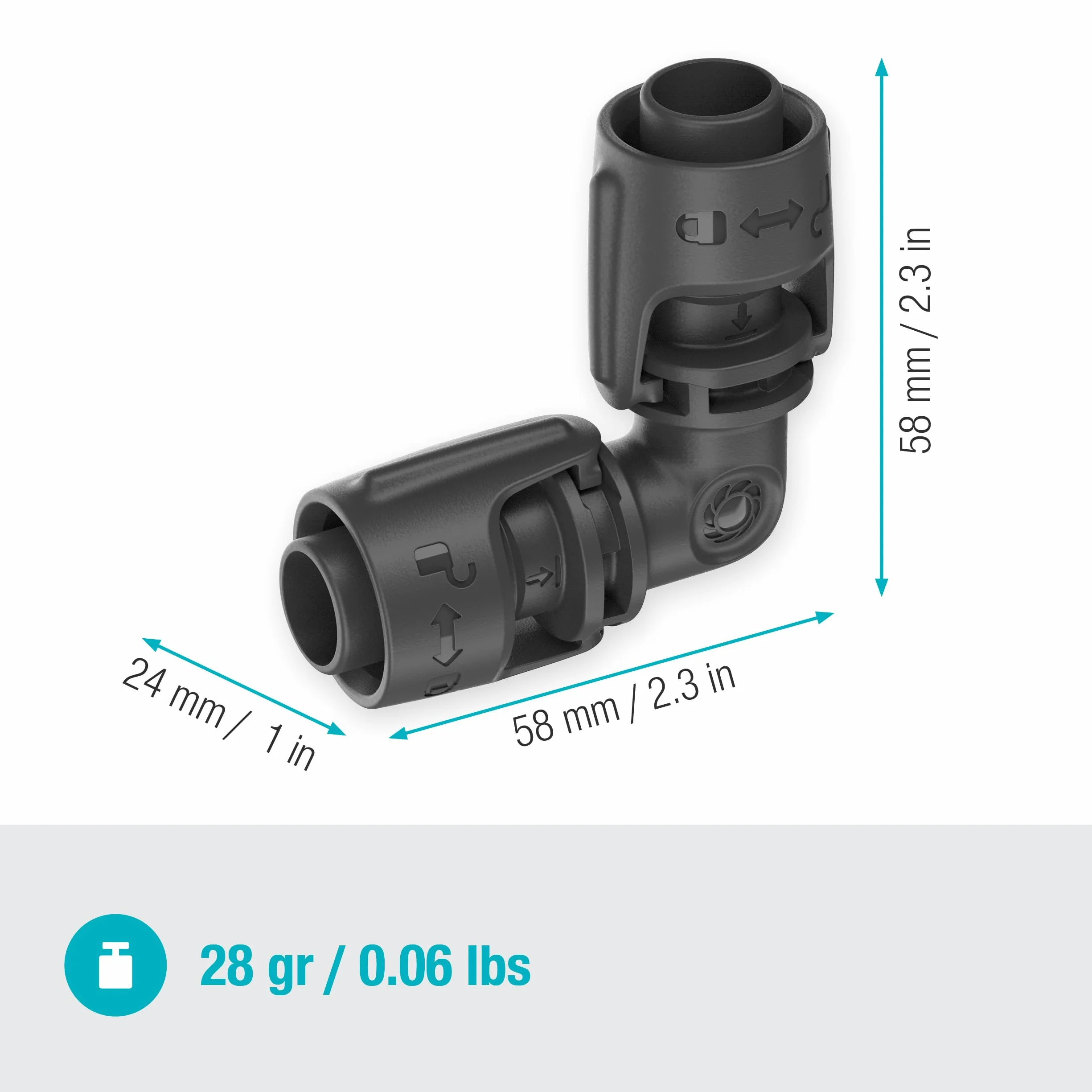 Gardena System Micro-Drip element L 13 mm (1/2 cala): Łącznik rurowy do zmiany kierunku rur instalacyjnych 13 mm, montaż bez narzędzi, możliwość ponownego zastosowania (13202-20)