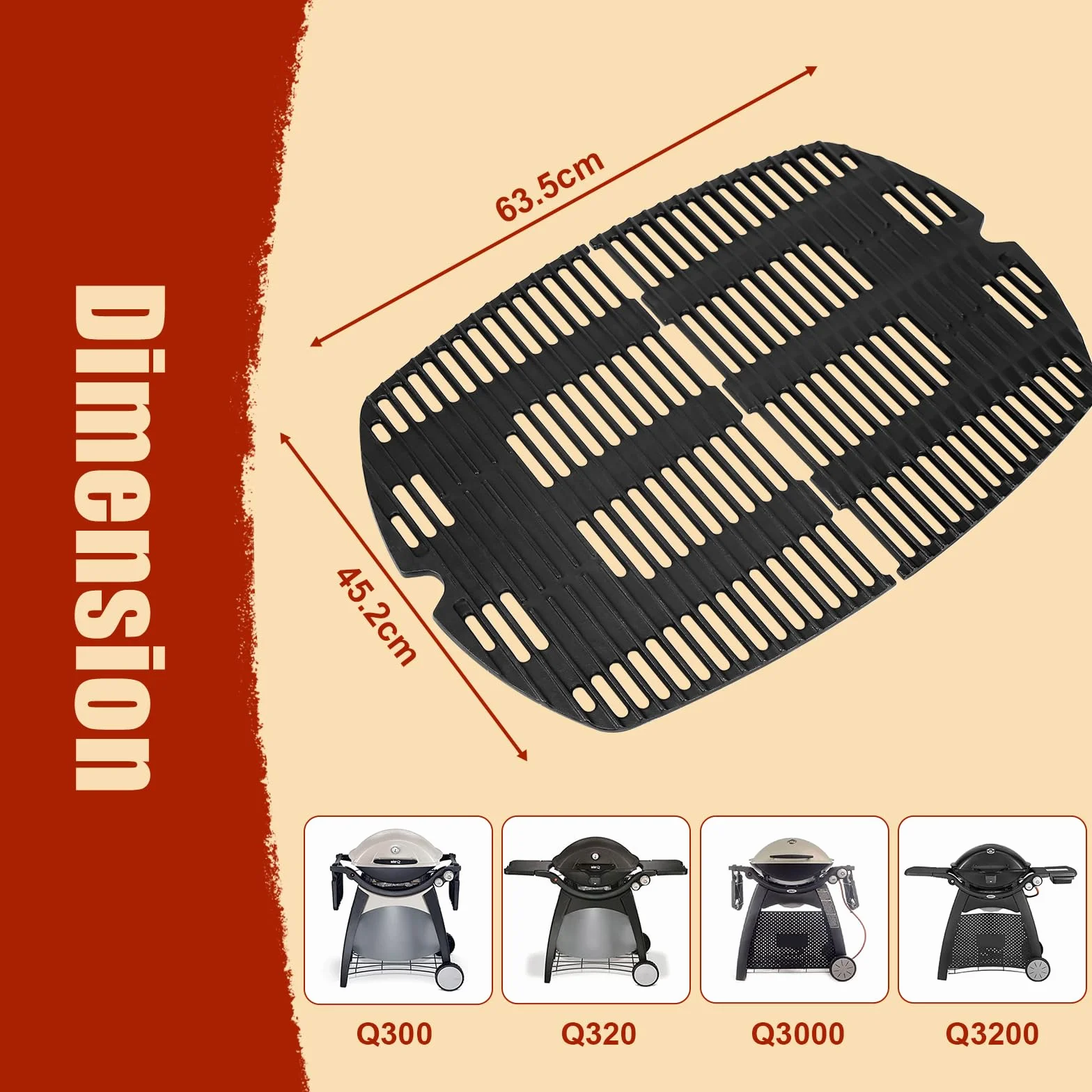 Denmay 7646 45,2 x 31,8 cm żeliwne ruszty do grilli Weber Q300 Q320 Q3000 Q3100 Q3200 Kompatybilne z Weber 7646