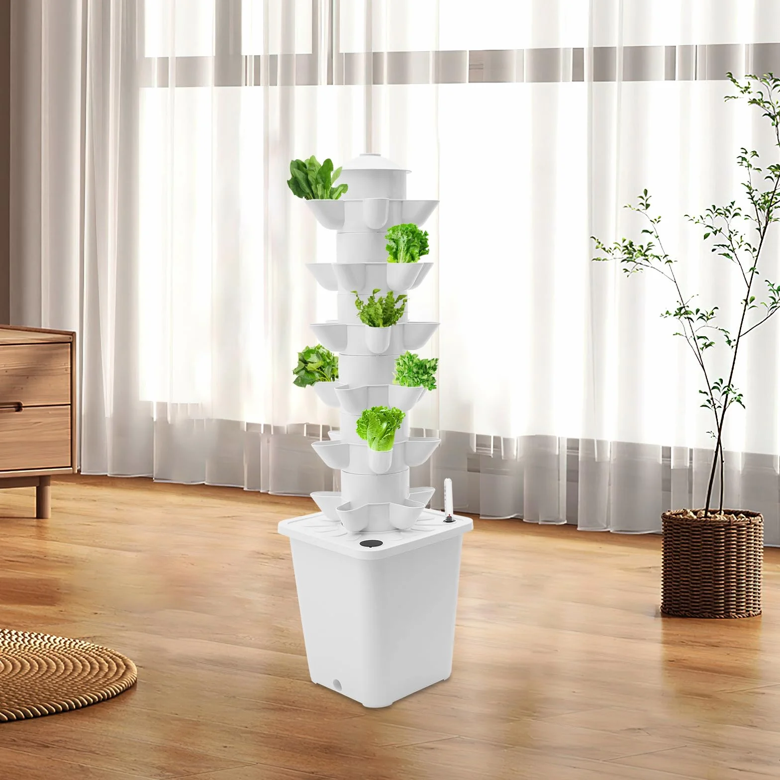 Hydroponics pionowy zestaw do uprawy roślin, zestaw do uprawy roślin pionowych z sześcioma warstwami i 30 otworami do uprawy warzyw liściastych w ogrodzie, na balkonie lub tarasie na dachu