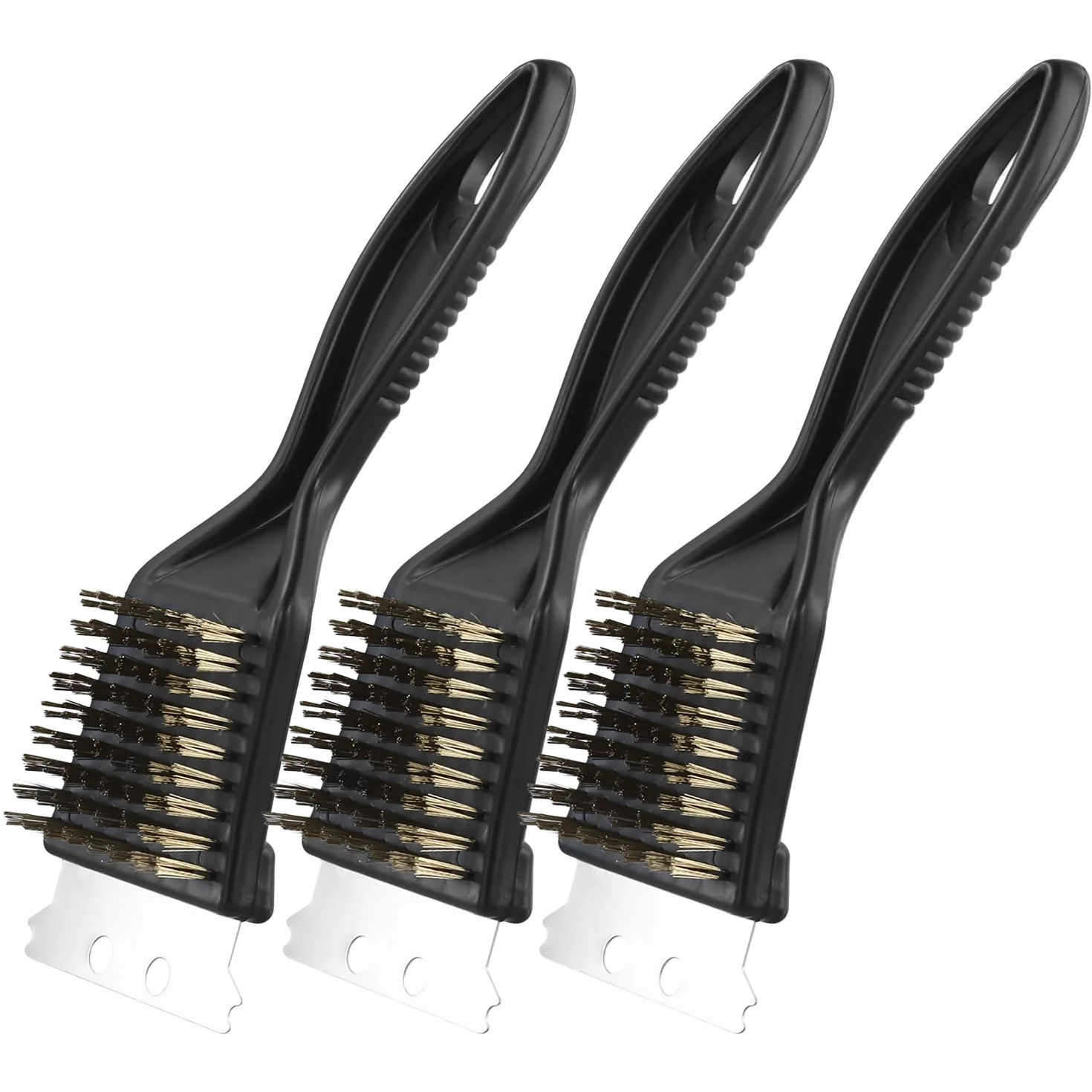QWORK® Szczotka do czyszczenia grilla z mosiężnym włosiem drucianym i metalowym skrobakiem – szczotka do czyszczenia grilla do skutecznego czyszczenia