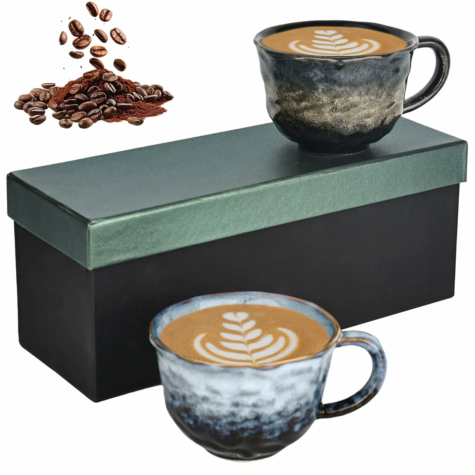 2 sztuki grubościennych filiżanek do cappuccino z uchwytem 270 ml, kubki do cappuccino, nadające się do mycia w zmywarce, prezentowane w pudełku prezentowym, do kawy, herbaty, latte macchiato