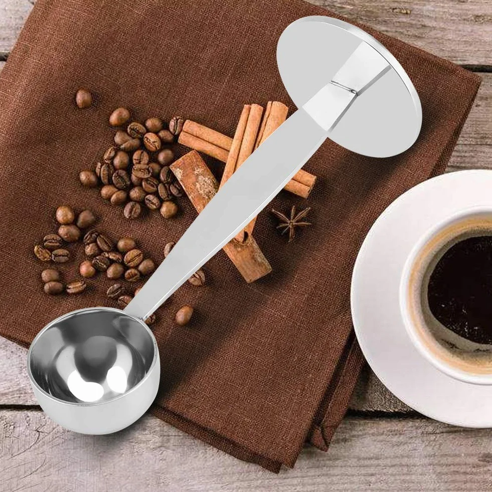 Mavis Laven Łyżka do kawy 2 w jednym, dwufunkcyjny tamper do espresso i miarka do kawy, ubijanie ze stali nierdzewnej, miarka, ziarna kawy, łyżka w proszku