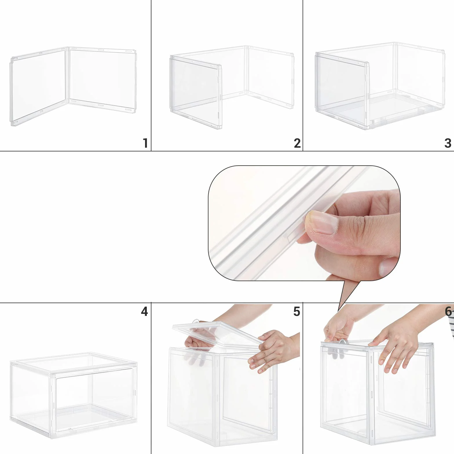 SONGMICS pudełka na buty, 3 organizery na buty z przezroczystymi drzwiami, plastikowe pojemniki na buty do rozmiaru 46, 36 x 28 x 22 cm, przezroczyste, LSP03CW