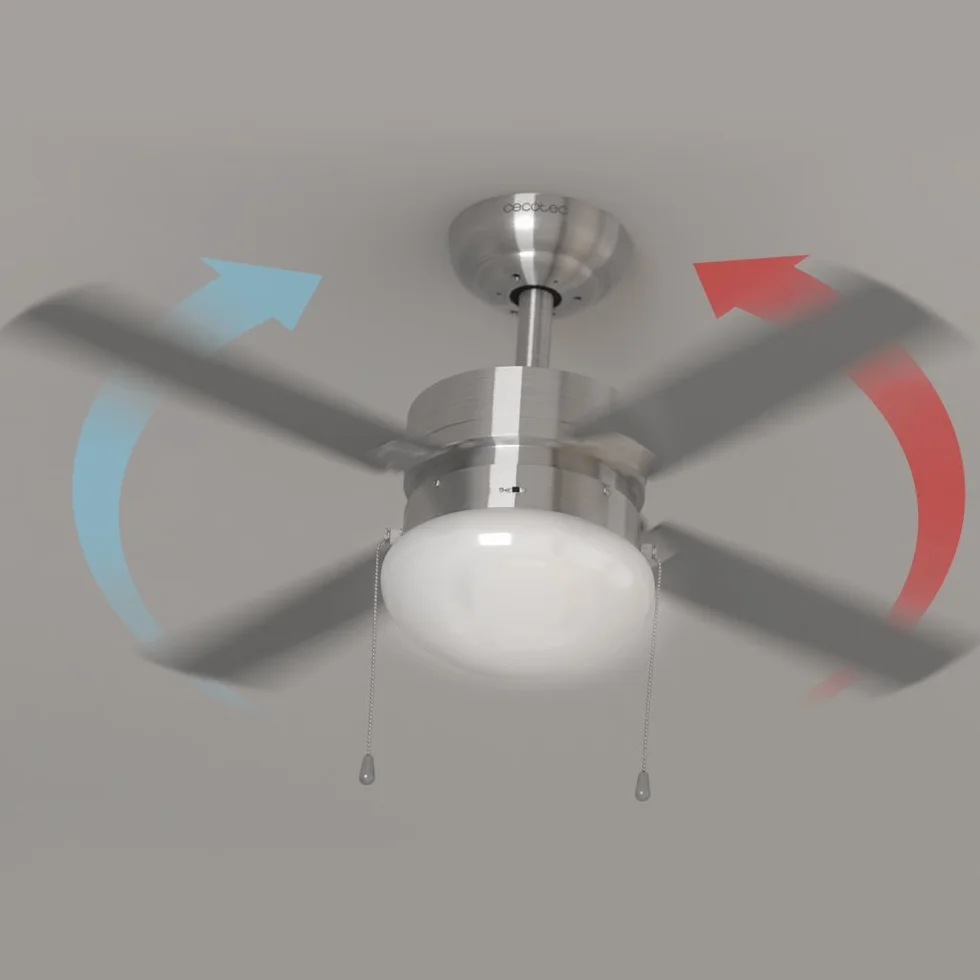 Cecotec Wentylator sufitowy EnergySilence Aero 450, 50 W, energooszczędny, średnica 106 cm, światło, 4 odwracalne łopatki, 3 prędkości, funkcja zimowa, wykończenie stalowe/białe