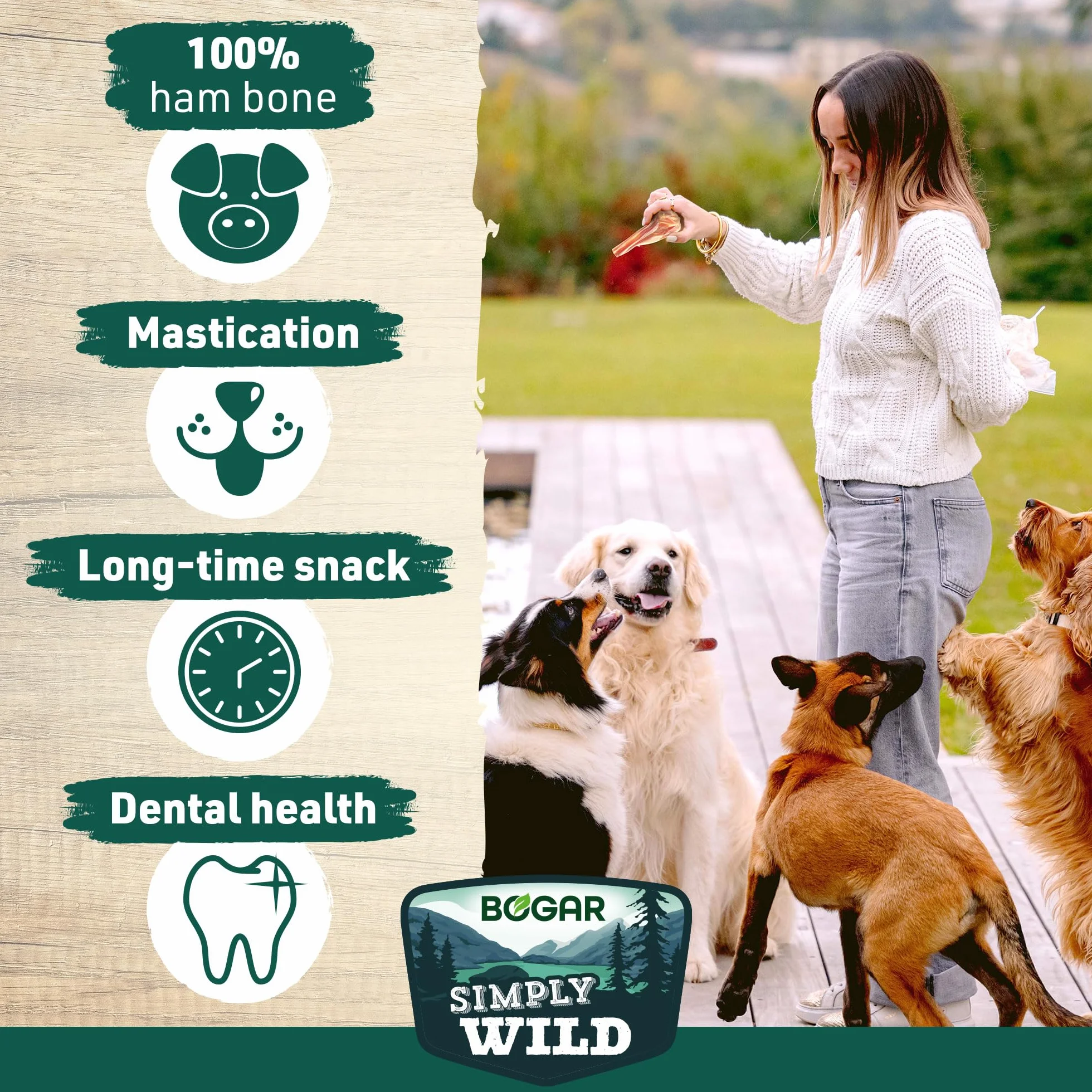 Bogar Simply Wild Przekąski dla psów Suszona wieprzowina Kości do żucia x3