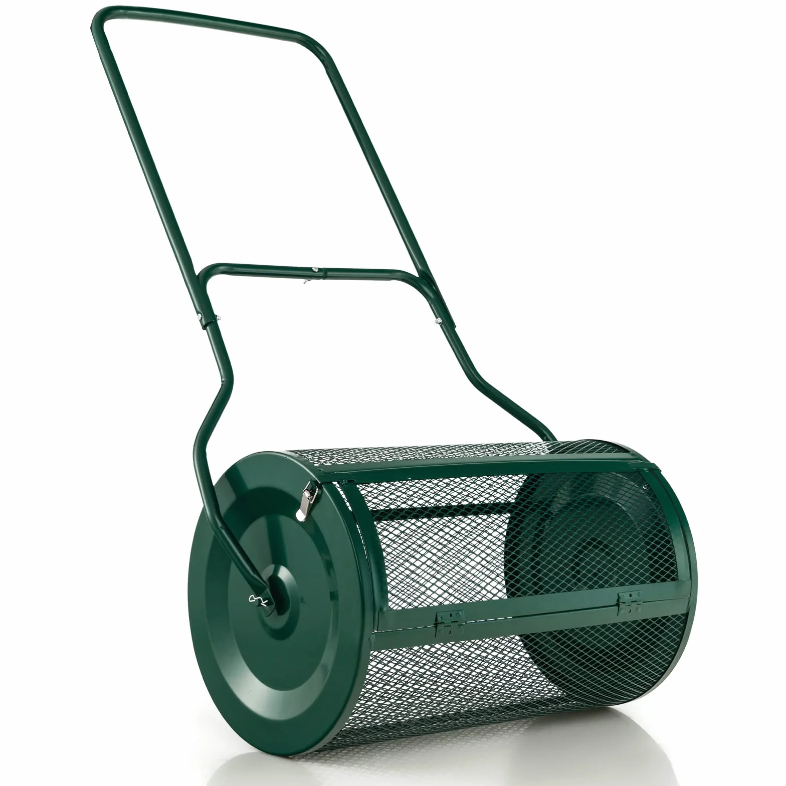 COSTWAY Rozsiewacz kompostowy 80 l, dystrybutor torfowy z uchwytem U, Ø 40 x 68 cm, rozsiewacz nawozu, trawnik, ogród, rozsiewacz nawozów i sadzonek, kompostownik, metal, dystrybutor z koszem z siatki