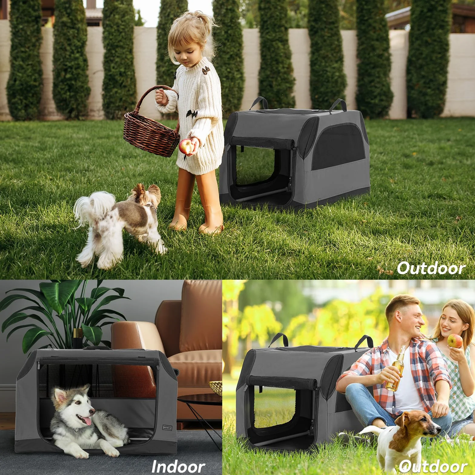 Petsfit Skrzynia Podróżna dla Psa do Samochodu, Przenośna, Lekka, Szara