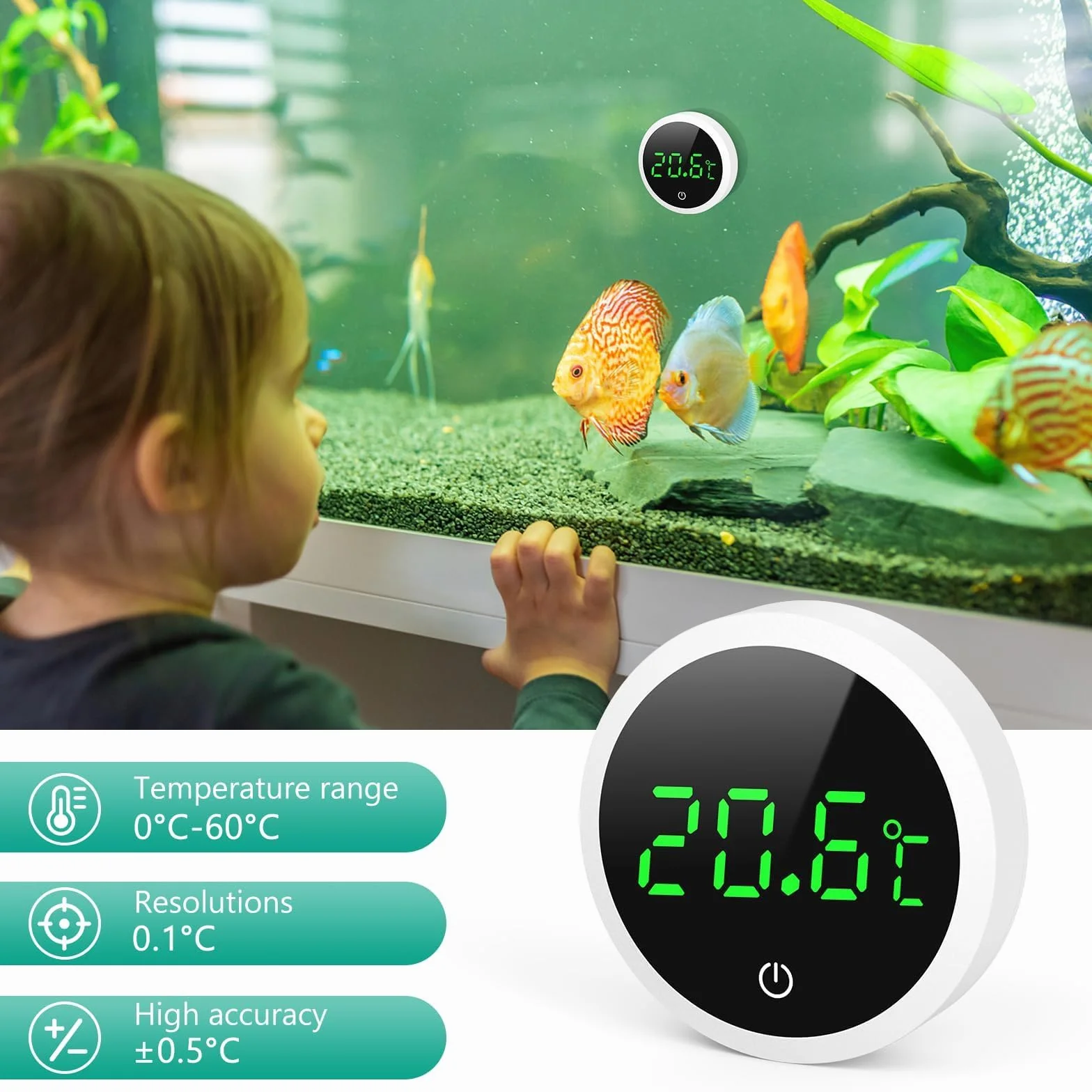 ORIA Termometr do akwarium LED cyfrowy miernik temperatury samoprzylepny mini czujnik 2 sztuki