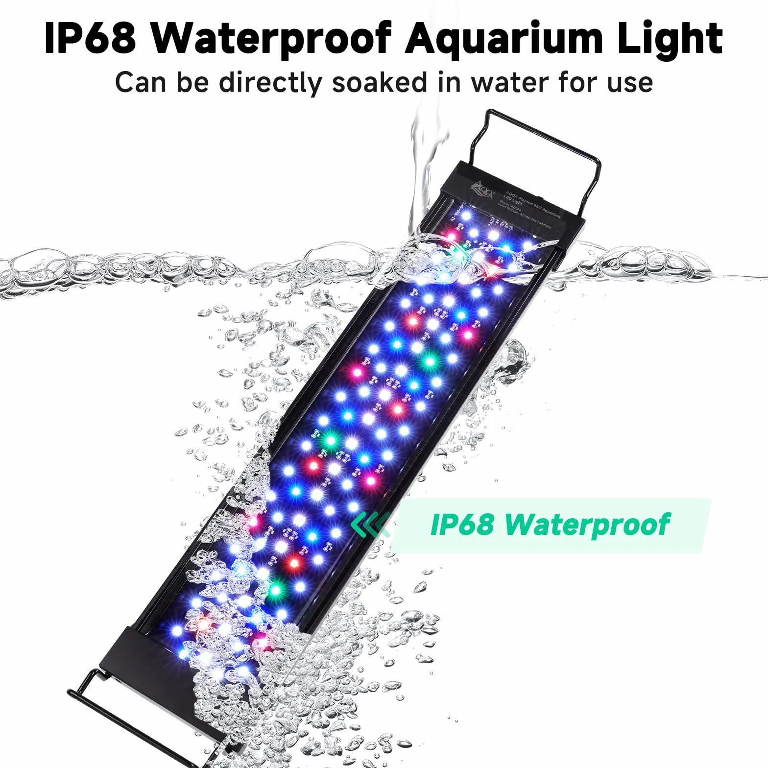 AQQA Oświetlenie LED do Akwarium, 24 W, Pełne Spektrum Światła 24/7, Tryby, Regulacja Jasności, Lampa do Akwarium, 60-80 cm
