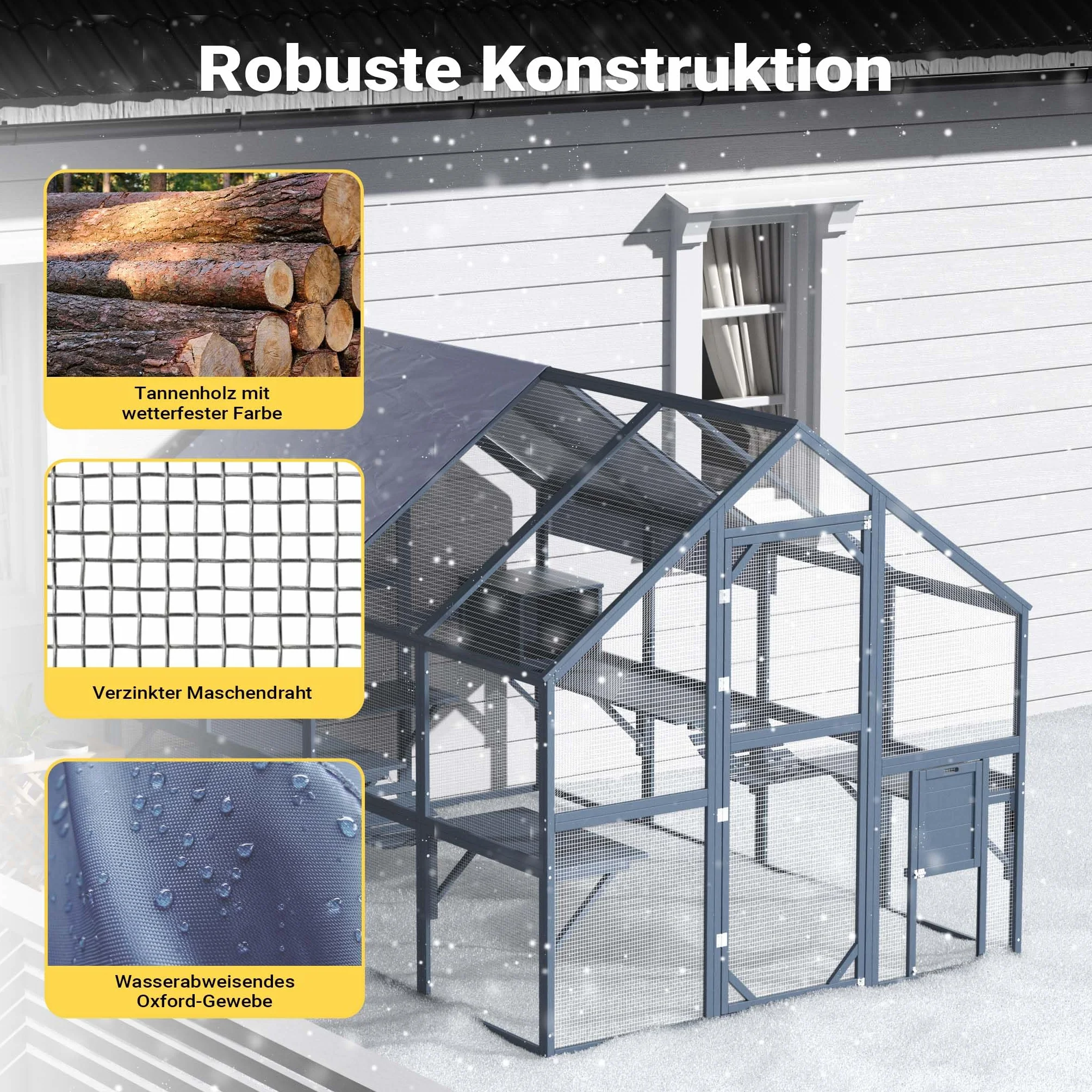 Wiltec Woliera dla kota 280x187x187 cm z dachem dwuspadowym, poziomami i budką