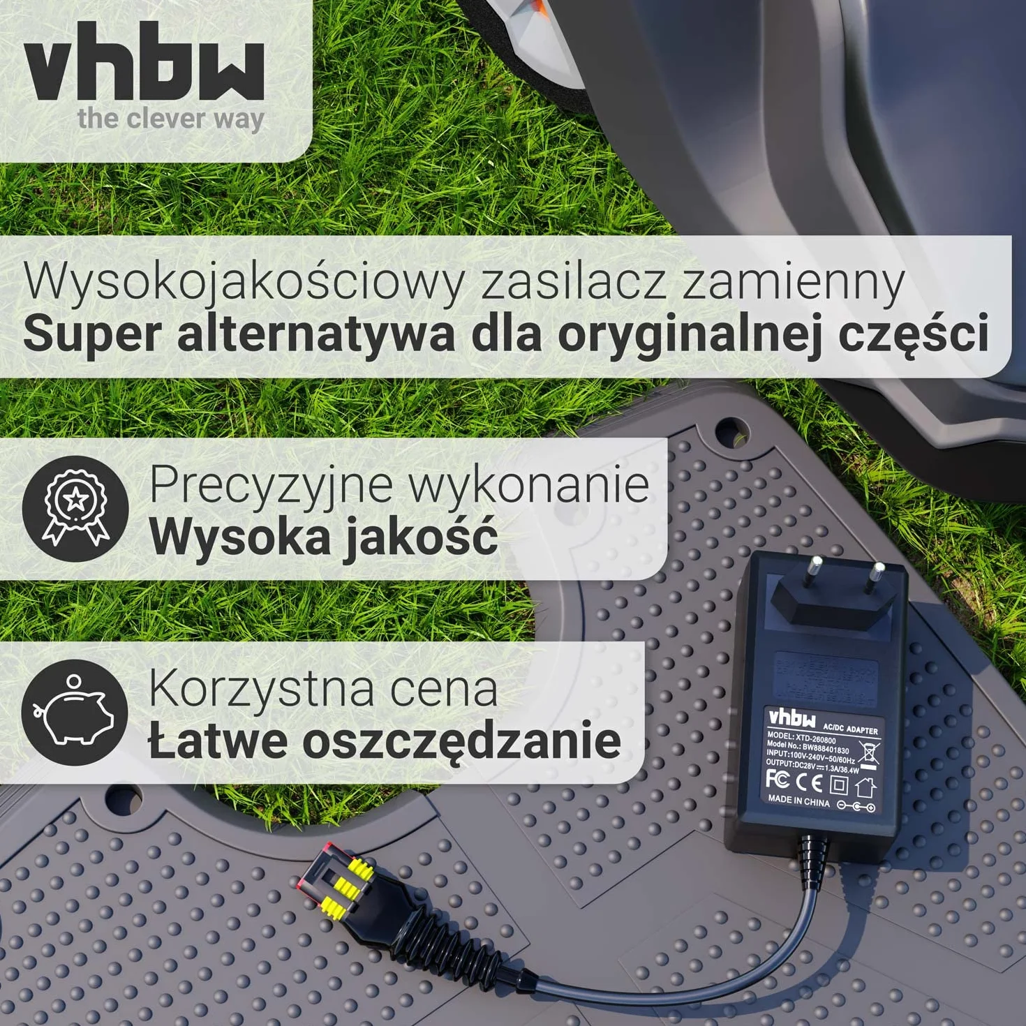 vhbw Zasilacz 28 V kompatybilny z Husqvarna Automower 105, 310, 315, 315X, 305, 310 Mark II, 315 Mark II, robot kosiarka
