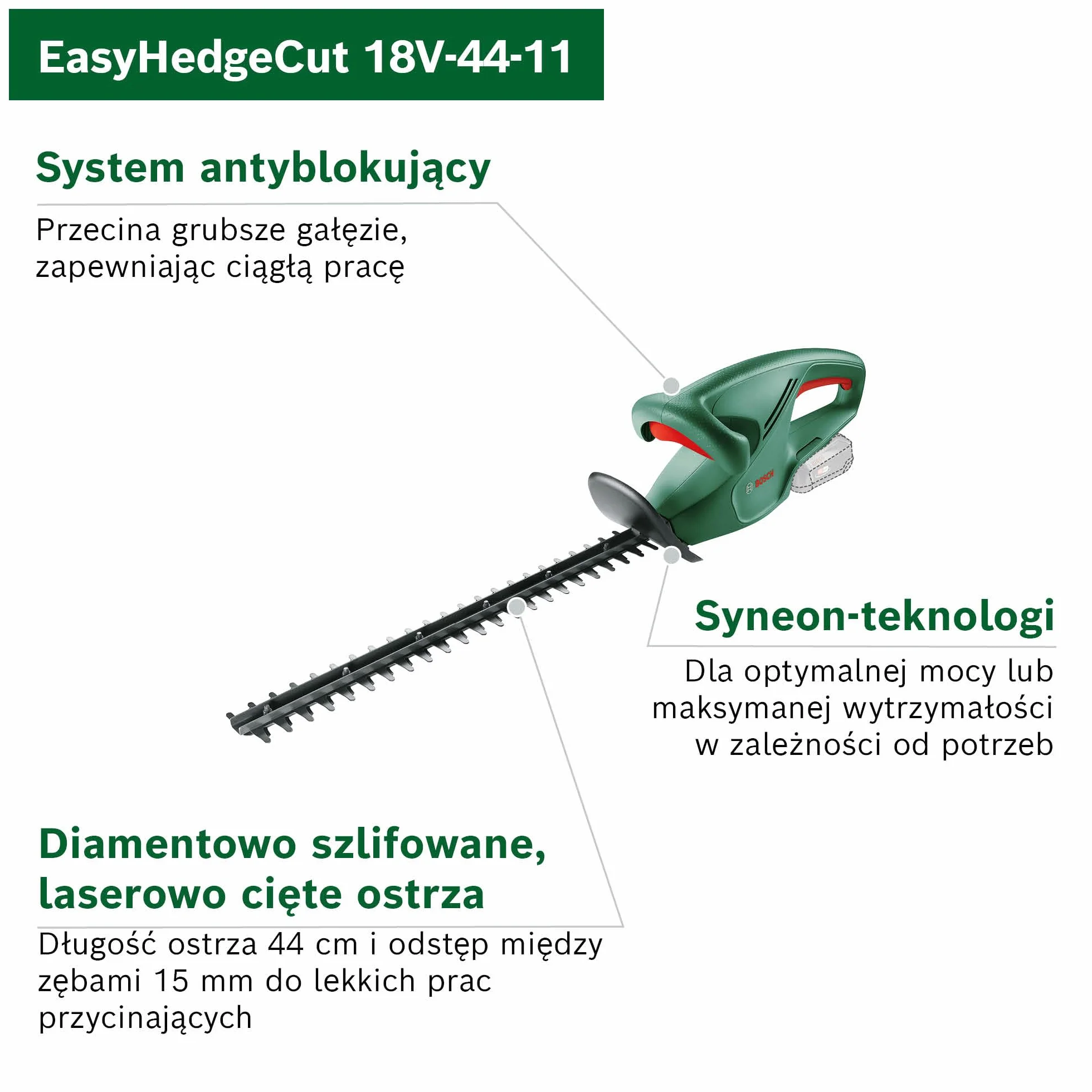 Bosch Easyhedgecut 18V-44-11 Nożyce do Żywopłotu, Czarny/Zielony, 87,5 x 15,4 x 18 cm