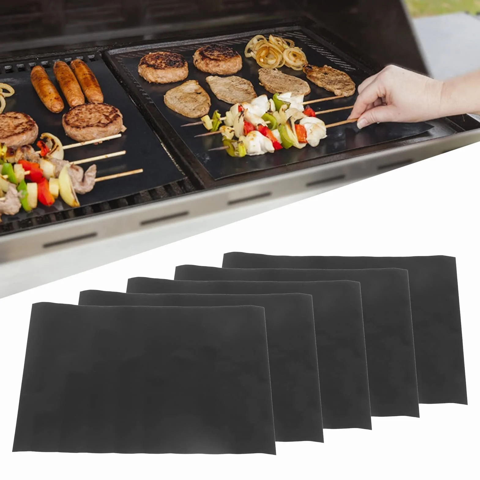 BBQ 5-częściowy zestaw mat do grillowania, nieprzywierające, do grilla gazowego, wielokrotnego użytku, do grilla na węgiel drzewny, grilla elektronicznego, piekarnika