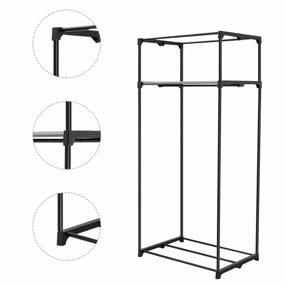 GIANTEX Szafa na ubrania z materiału z drążkiem na ubrania i półką, składana szafa 74 x 50 x 172 cm, wieszak na ubrania, metalowy stelaż z osłoną przeciwpyłową, do sypialni, garderoby (jasnoszara)
