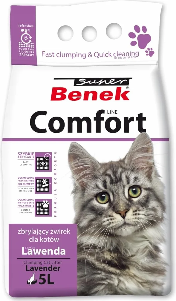 Super Benek Comfort Lawenda żwirek do kuwety dla kota bentonitowy 5L