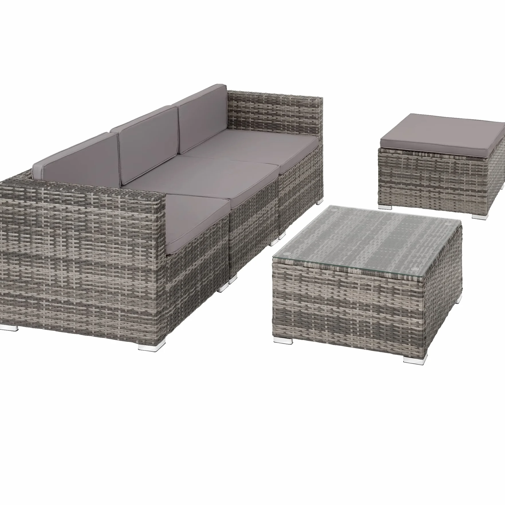 tectake® Zestaw Ogrodowy Rattanowy Lignano, 5 Elementów, UV Odporny Polirattan, Stalowa Konstrukcja, Wodoodporne Pokrowce, Stół ze Szkłem, Na Balkon i do Ogrodu, dla 3-4 Osób (szary)