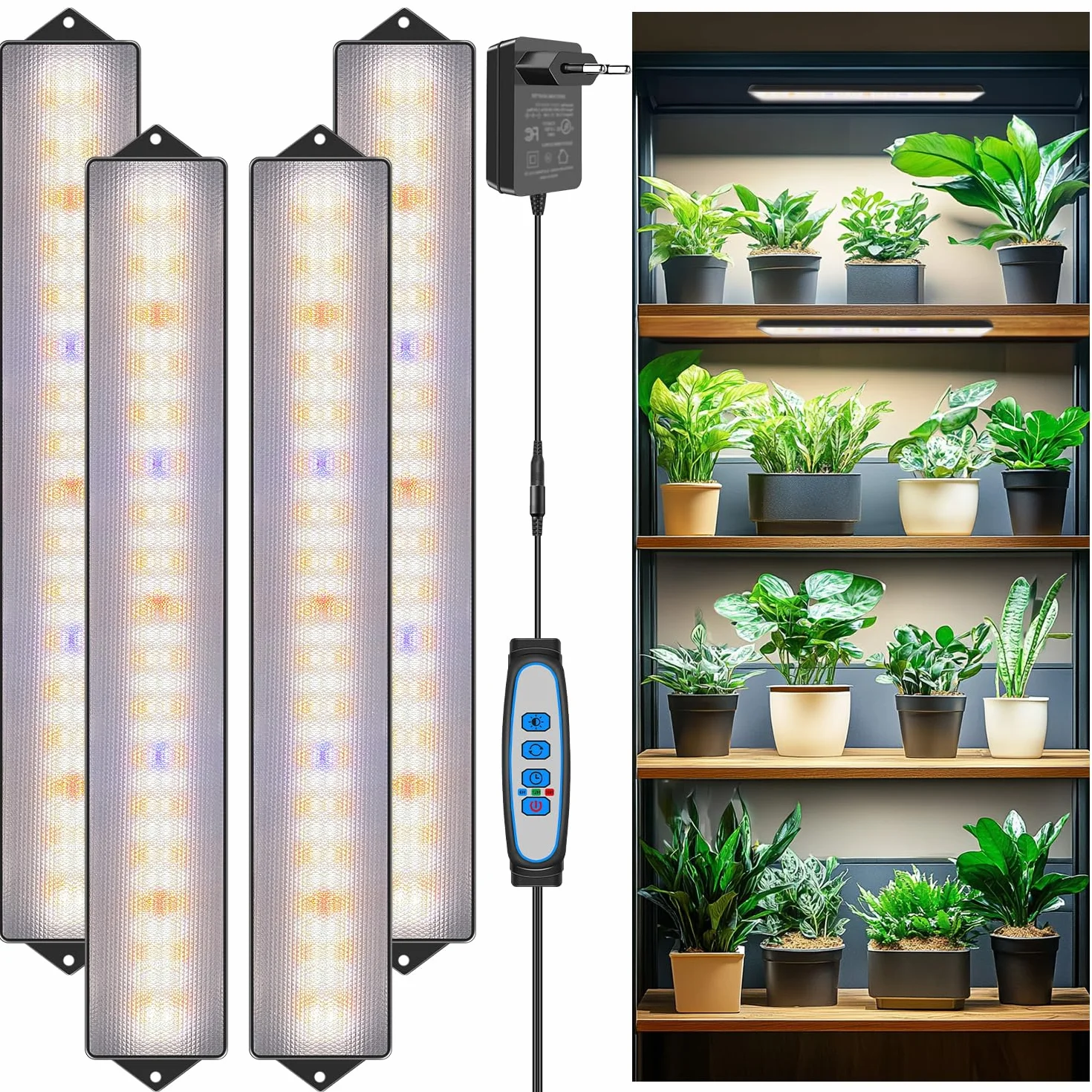 Wolezek Lampa LED do uprawy roślin, pełne spektrum, 420 diod LED z automatycznym timerem 4/8/12/16H, 4 sztuki 35 cm lampa do uprawy roślin z 5 stopniami jasności, lampa do wzrostu roślin