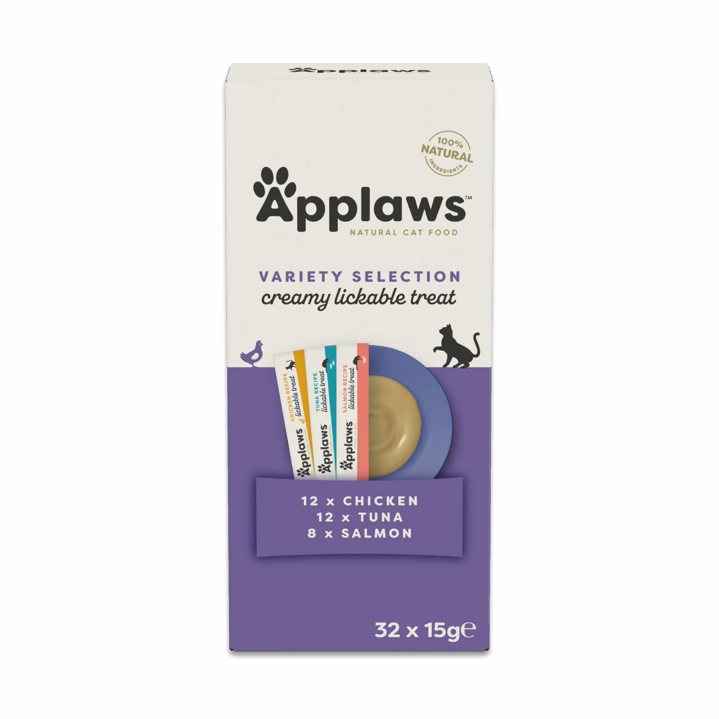 Applaws kremowy przysmak do lizania bez zbóż 100% naturalny dla kotów i kociąt, zestaw mieszany 32 × 15 g saszetki