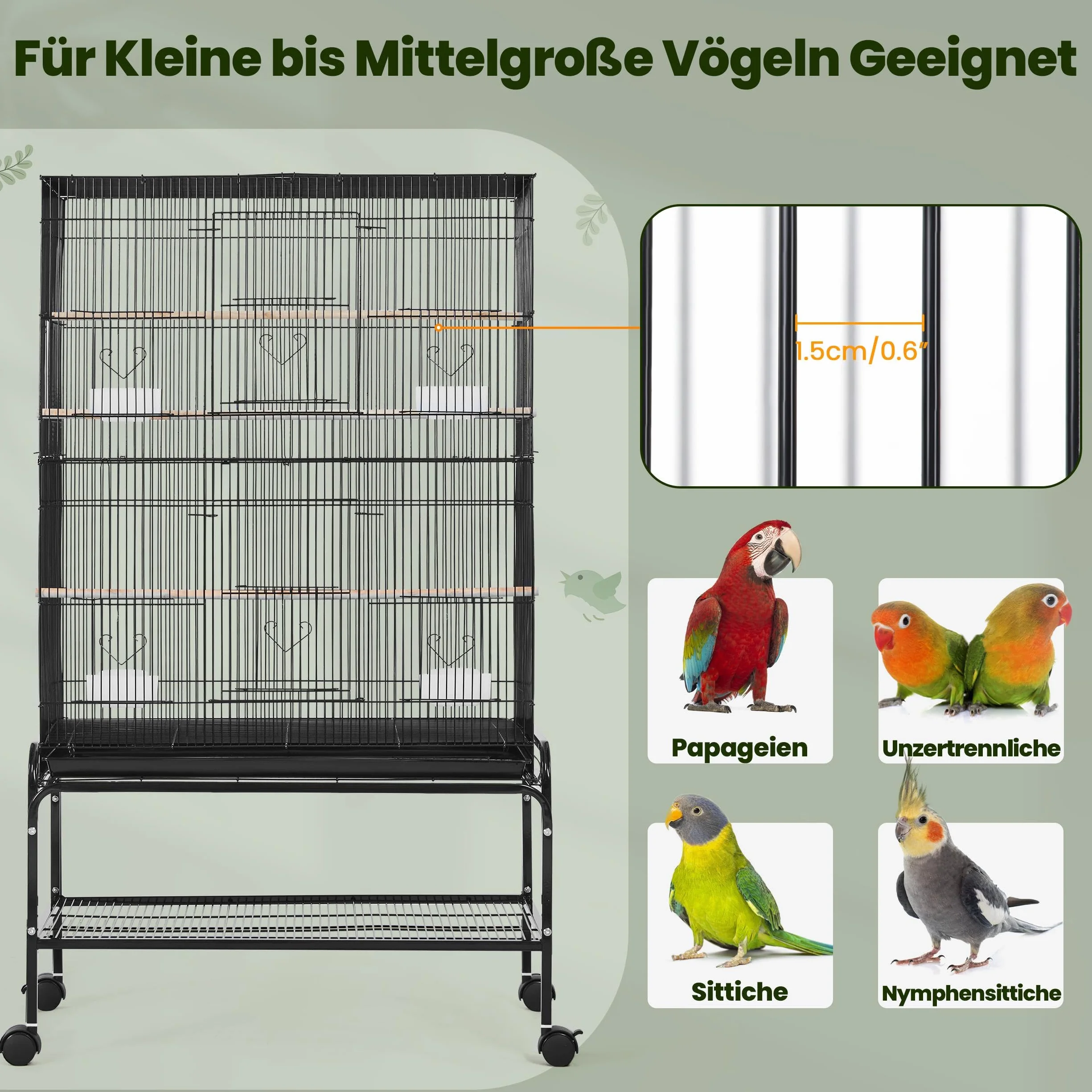 Yaheetech Klatka dla ptaków duża 79x49x134,5 cm woliera z 3 drążkami 6 drzwiami 4 miski na karmę wannę