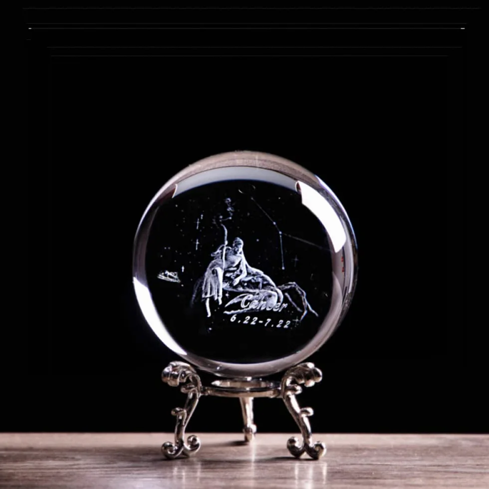 3D grawerowane konstelacja kryształowa kula ze szkła anioł figurka raka statuetka przycisk do papieru akcesoria do dekoracji biura domowego, kula, 7 CM