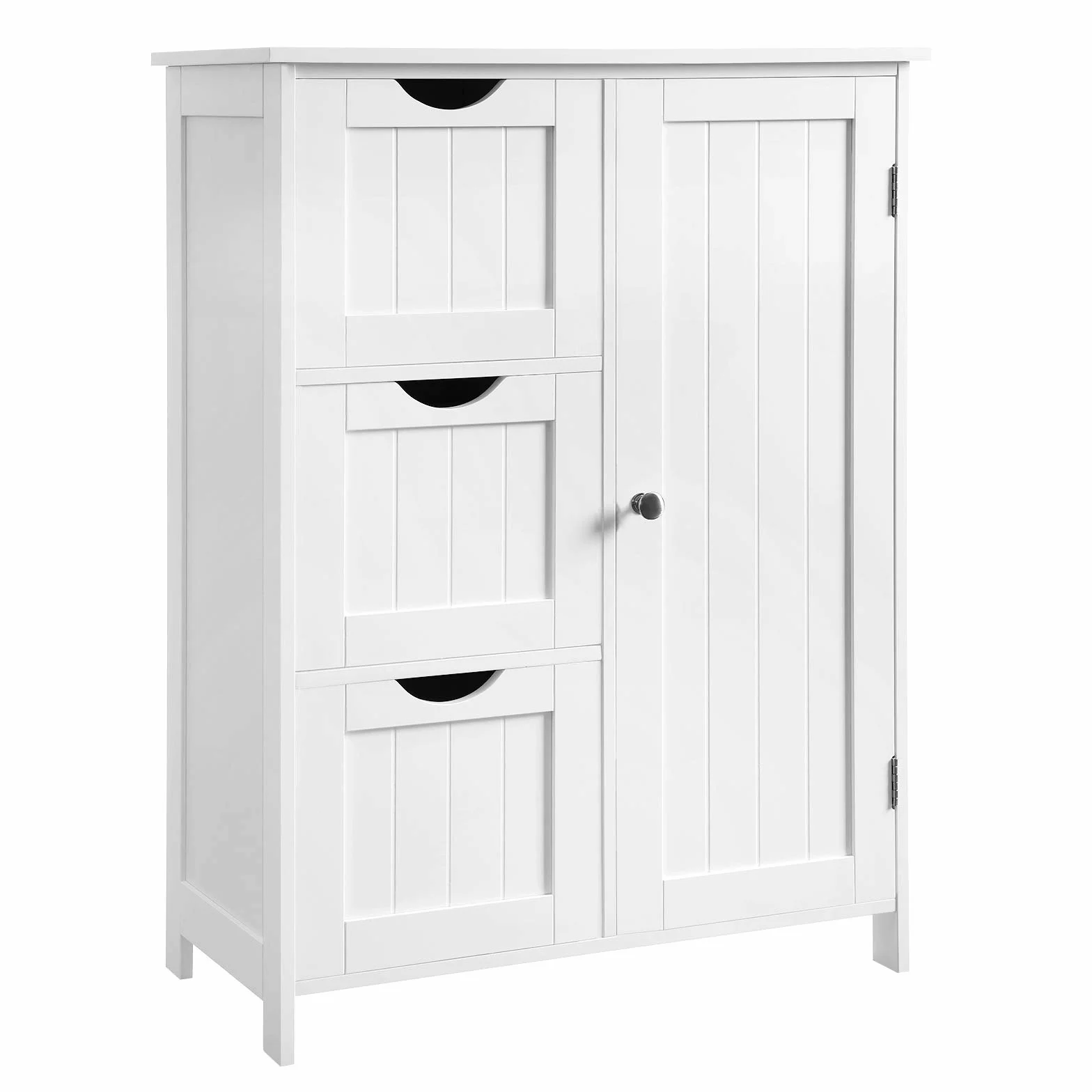 VASAGLE BBC49WT Szafka łazienkowa do przechowywania, szafka łazienkowa z 3 szufladami, wolnostojąca, z 1 drzwiami, regulowana półka, 30 x 60 x 81 cm, biała chmurka