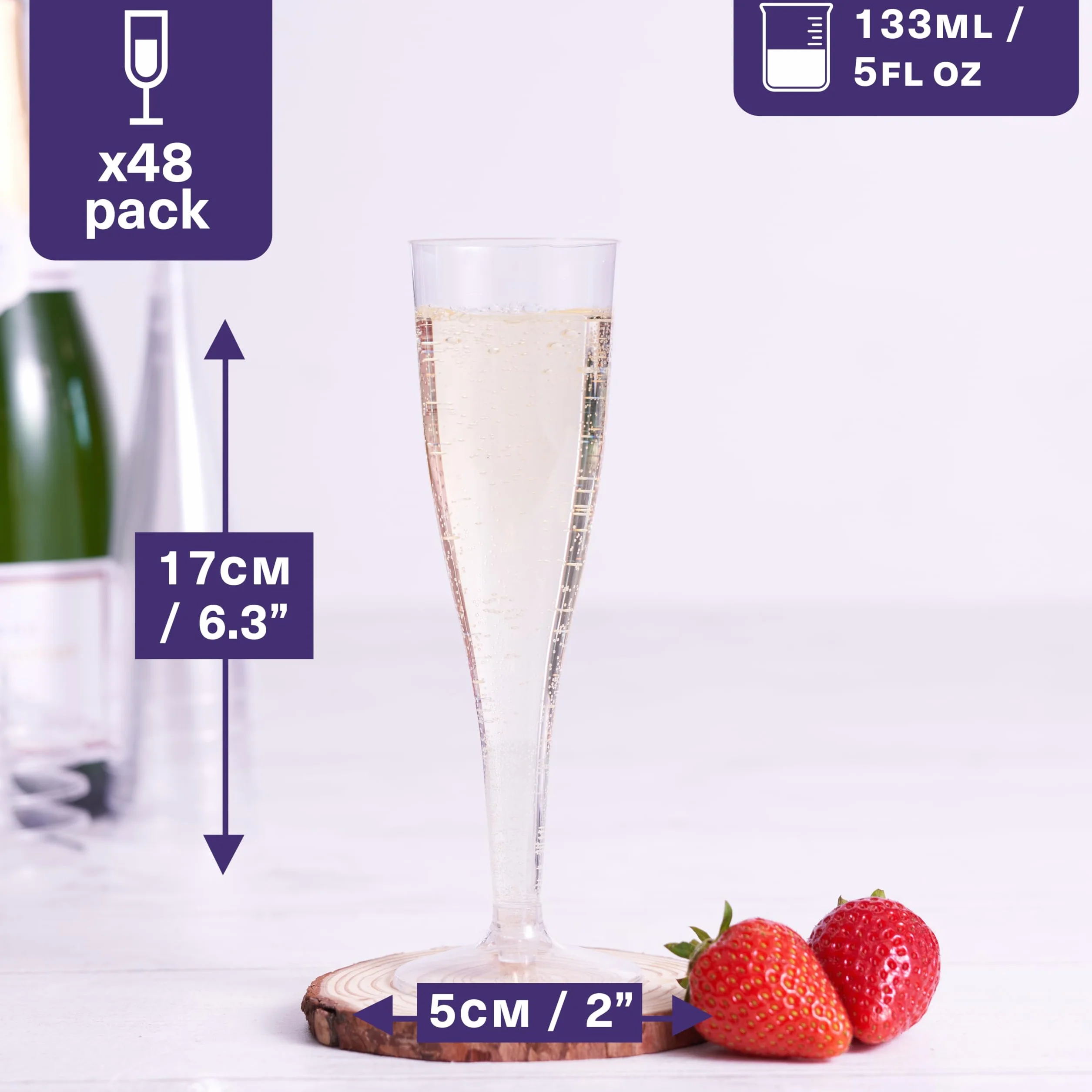 MATANA 48 eleganckich kieliszków do szampana, plastikowe, 133 ml, wielokrotnego użytku