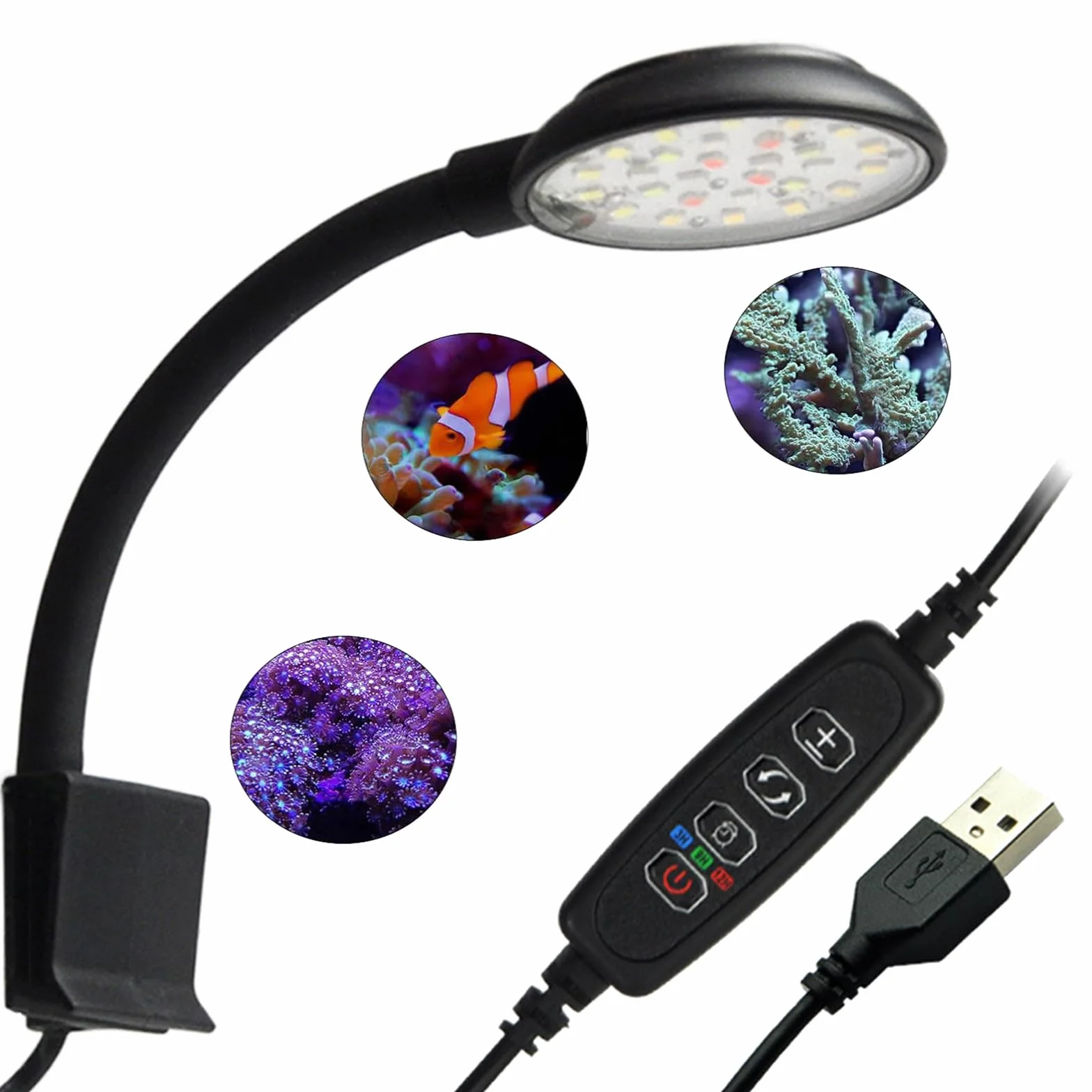 GERUI Lampa do akwarium 7 W 20-40 cm z białym i niebieskim światłem timer pamięć