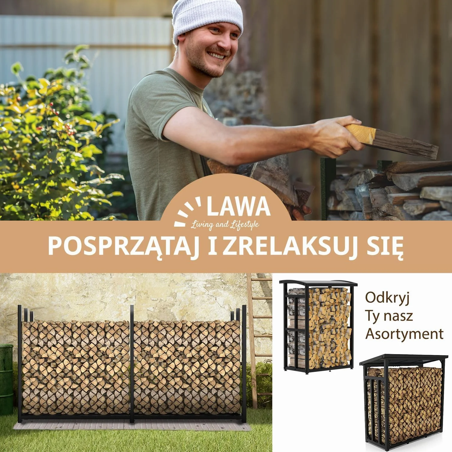 Regał na drewno opałowe, zewnętrzny, wąski, 25 cm, ocynkowany, 335 x 25 x 115 cm, metalowy regał na drewno opałowe, długość 25 cm i 33 cm, kolor czarny, XXL, stojak do
