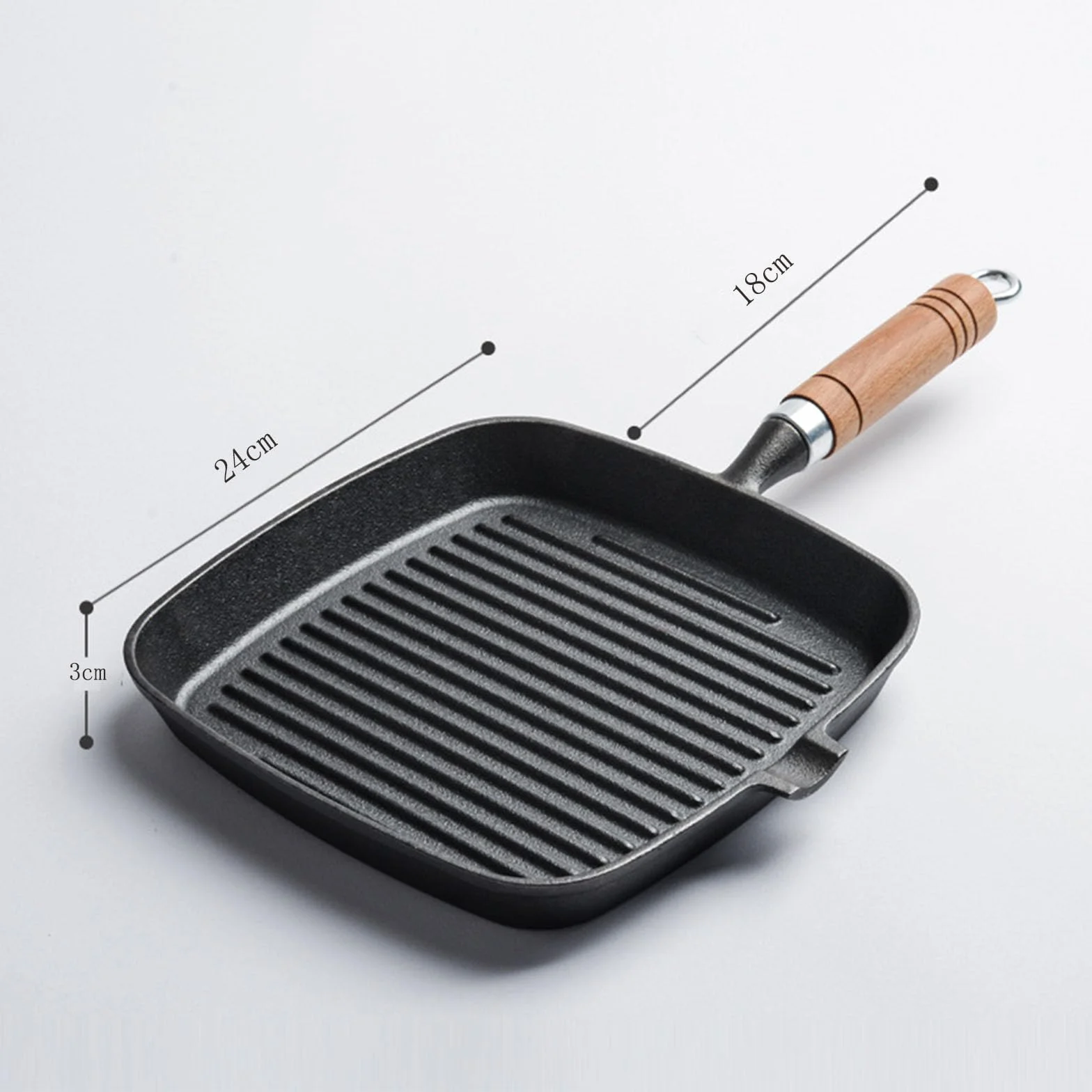 żeliwna Patelnia Grilla, Nieostronna Patelnia Z Drewnianym Uchwytem, stek W Garnku Do Bekonu, Stek I Hamburgery, Naczynia Kuchenne Na Kuchenki(Size:24CM,Color:a)