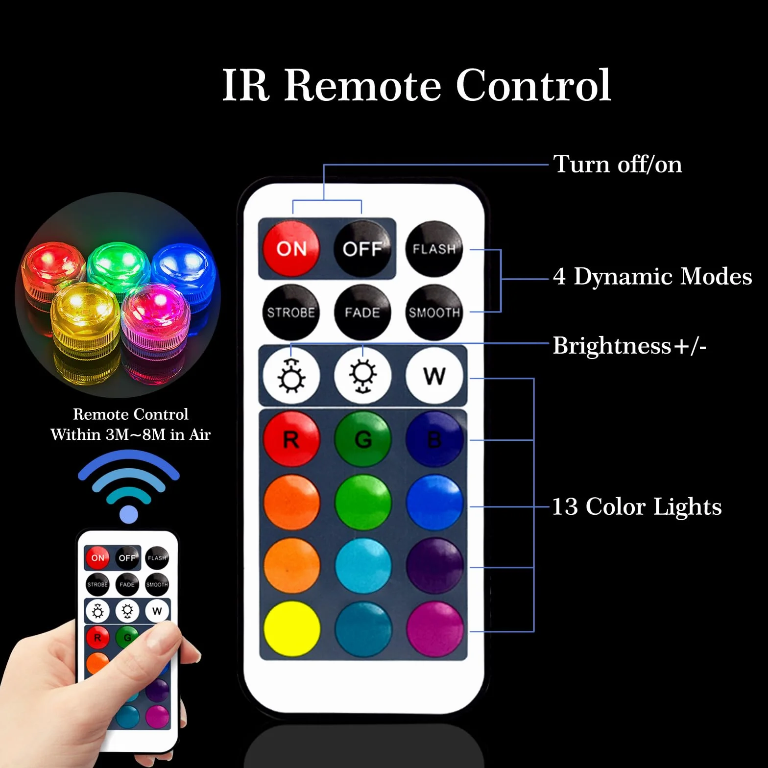 idyl light Mini podwodne oświetlenie LED z pilotem zdalnego sterowania, 20 sztuk podgrzewaczy RGB, zasilane bateriami, wodoszczelne, do wazonu, basenu, na wesele, imprezę, do dekoracji domu