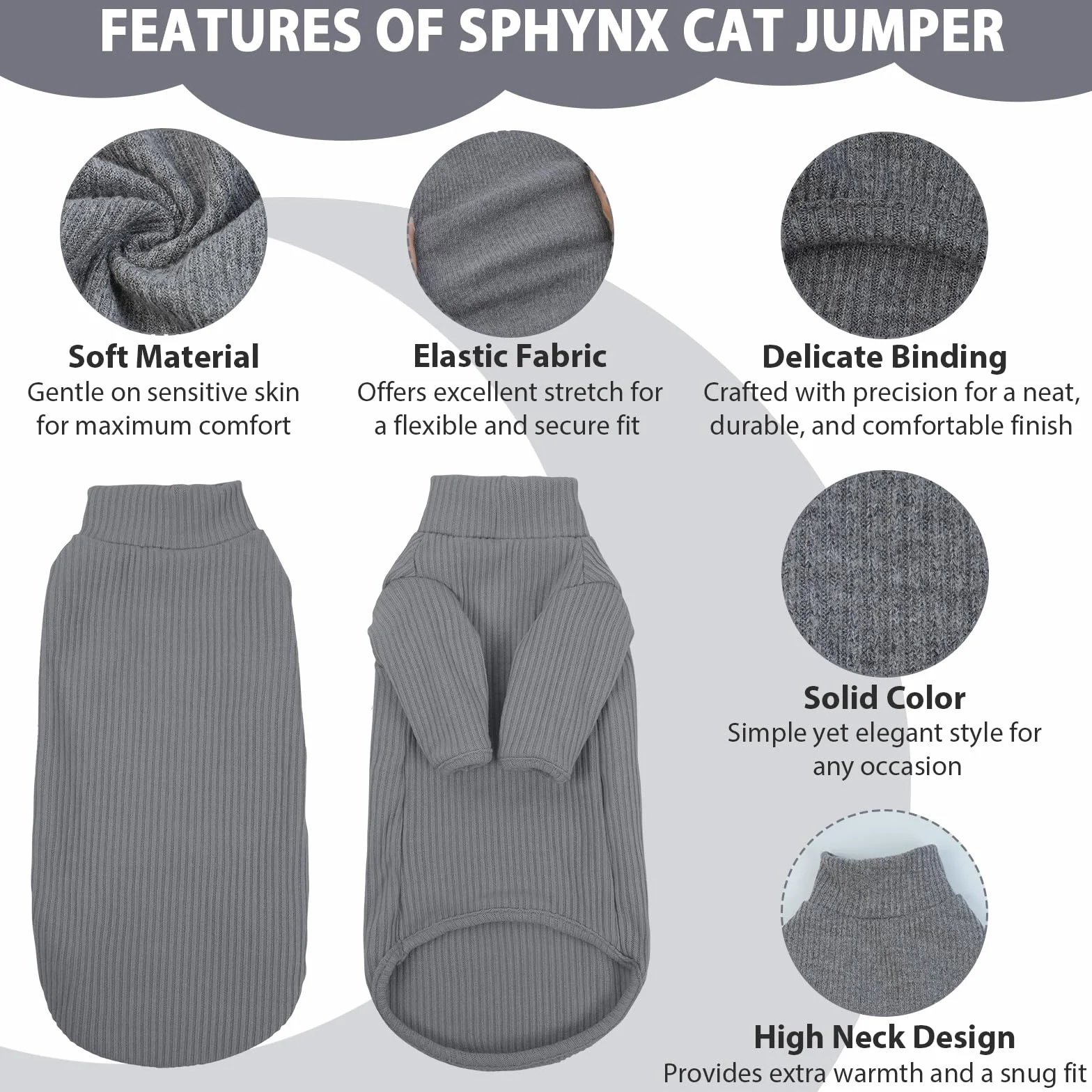 Gołębiarka bez sierści dla kotów Rollkragenpullover, oddychająca, urocza odzież dla kotów, swetrzyk Kątowniki z rękawami, piżama dla kotów Jumpsuit dla Sphynx, Cornish Rex, Devon Rex, Peterbalg