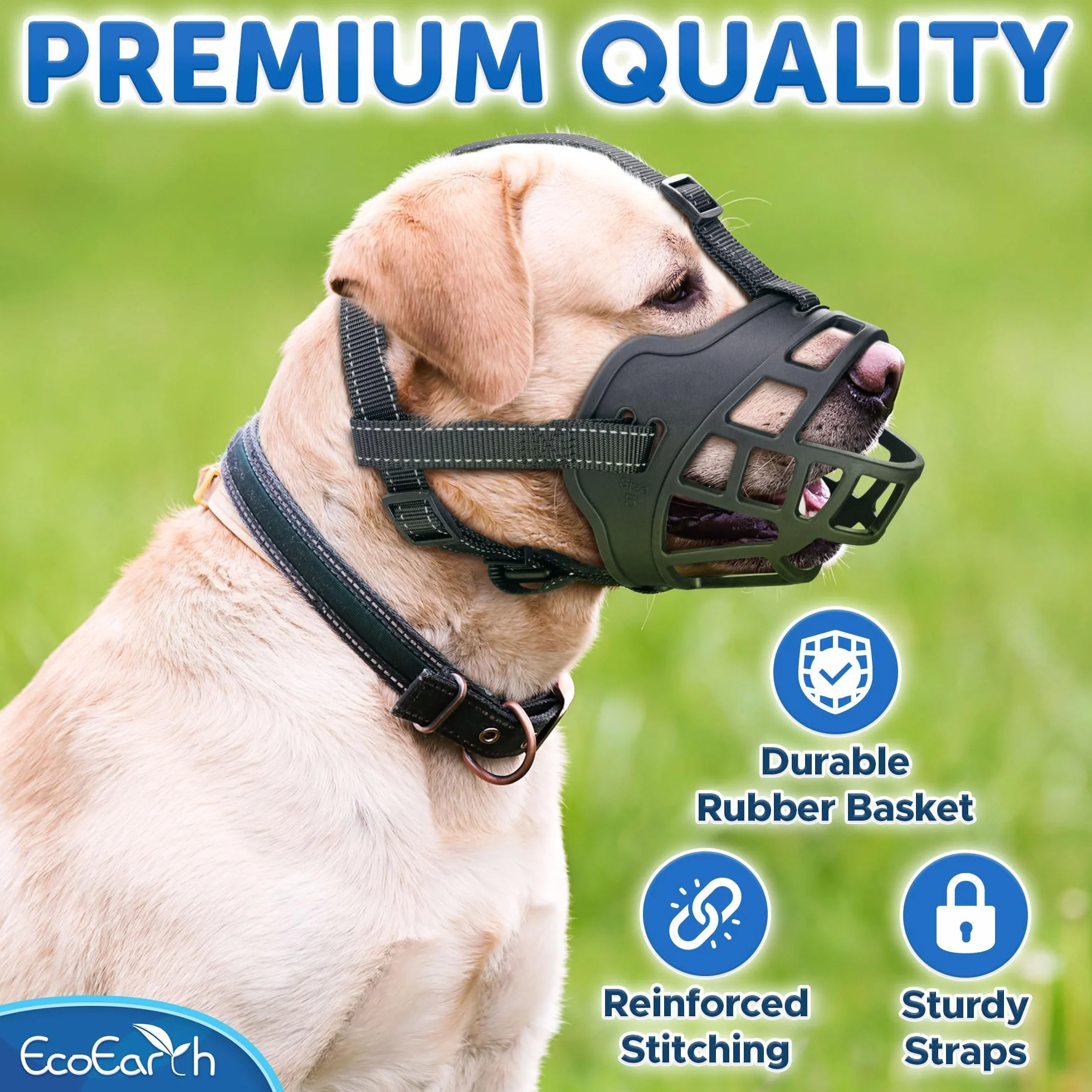 EcoEarth Dog Muzzle Durable Basket Muzzle for Large Dogs Extra Large Black Adjustable Breathable Mouth Guard
