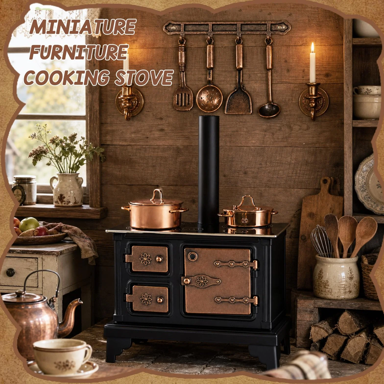 10 sztuk miniaturowych mebli kuchenka do gotowania mini retro metalowy piec z miniaturowym świecznikiem ściennym mini garnki, mini łyżka, łopatka, naczynia kuchenne, narzędzia do dekoracji kuchni w