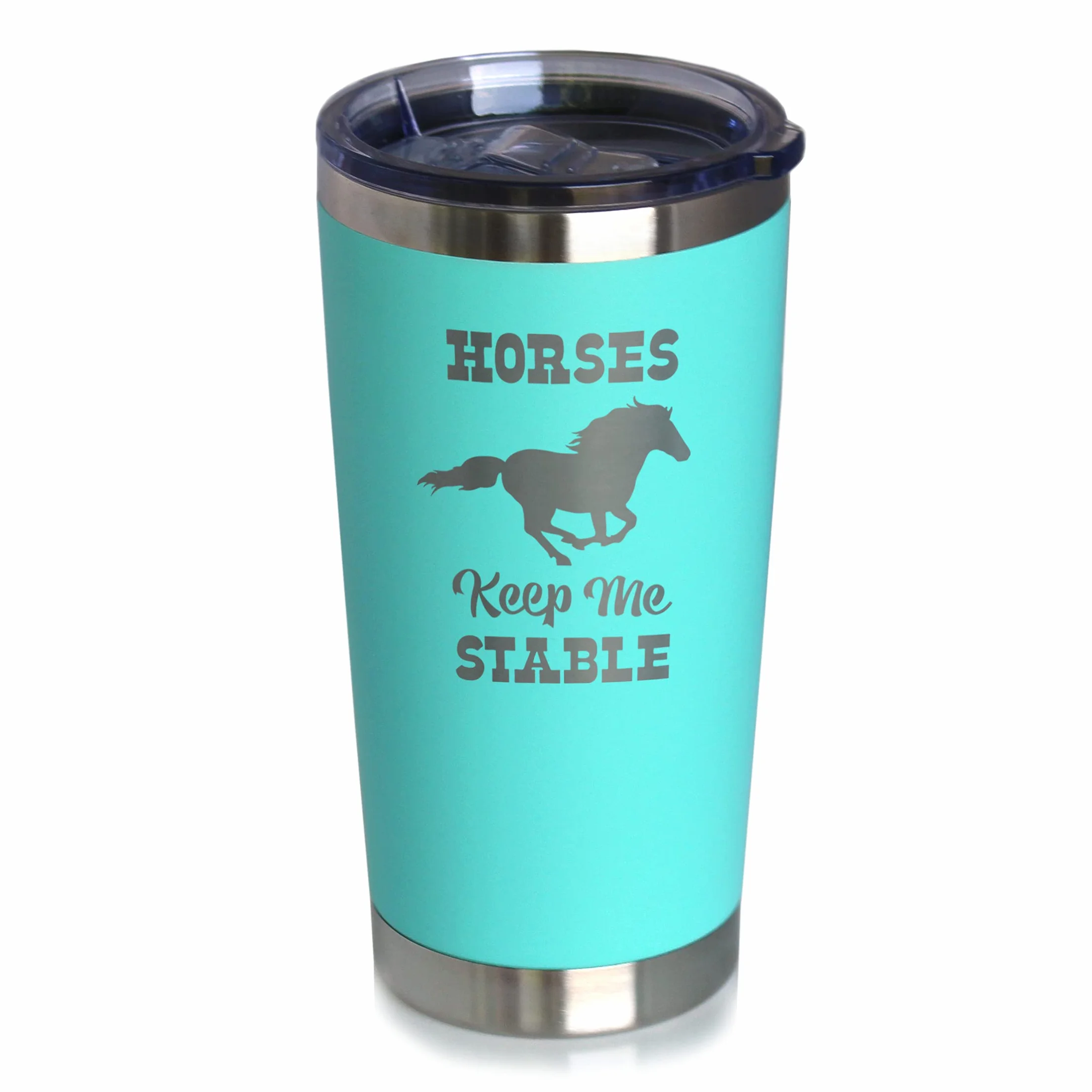 Bevvee Horses Keep Me Stable - Izolowany kubek do kawy z przesuwaną pokrywką - Kubek izolowany ze stali nierdzewnej - Prezenty do kawy z motywem konia - Turkusowy