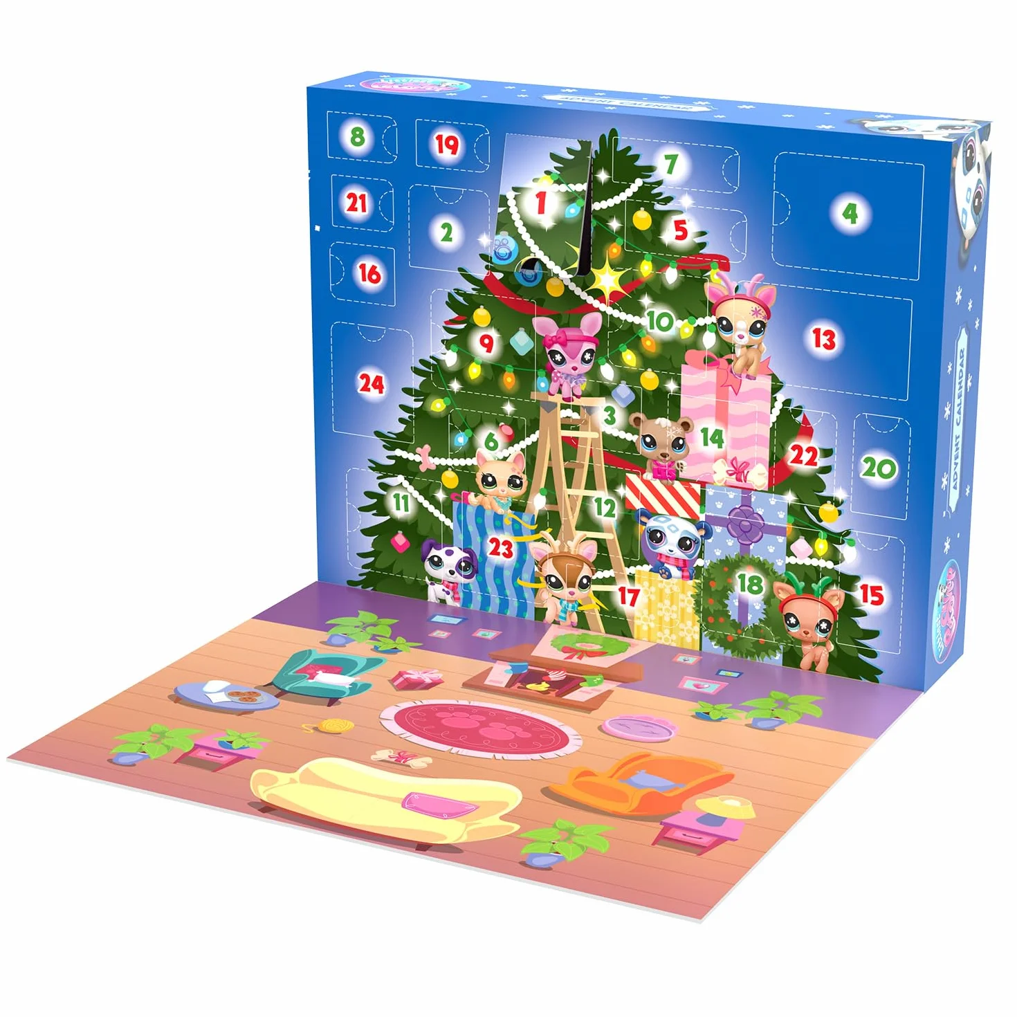 Littlest Pet Shop kalendarz adwentowy dla zwierząt domowych, 8 sklepów dla zwierząt domowych i 16 akcesoriów, kalendarz na 24 dni Bożego Narodzenia, minifigurki zwierząt, zabawka dla dzieci od 4 lat i